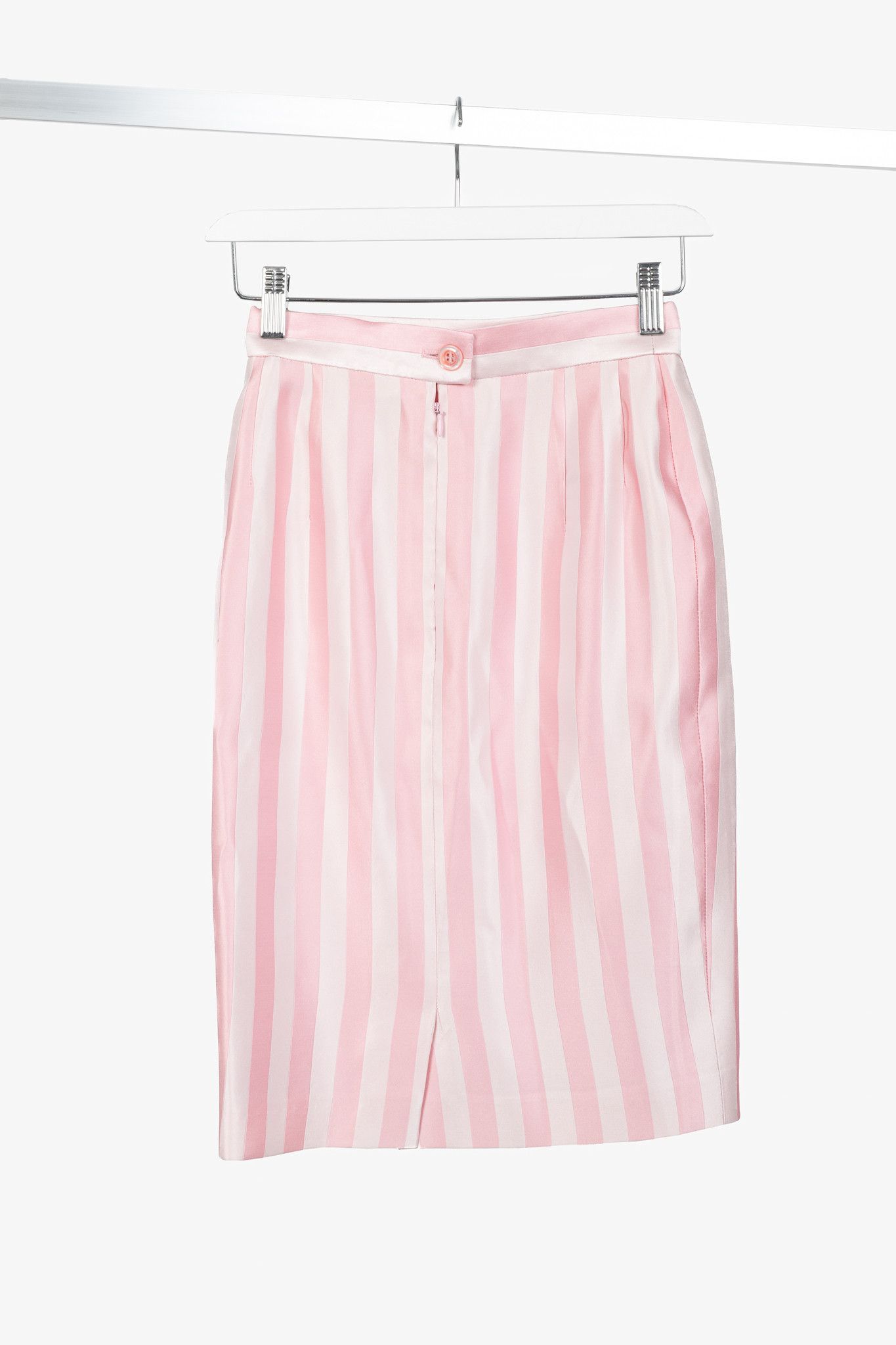 Escada Escada Couture Pink-Striped Silk-Satin Pencil Skirt Size 23" - 2 Thumbnail