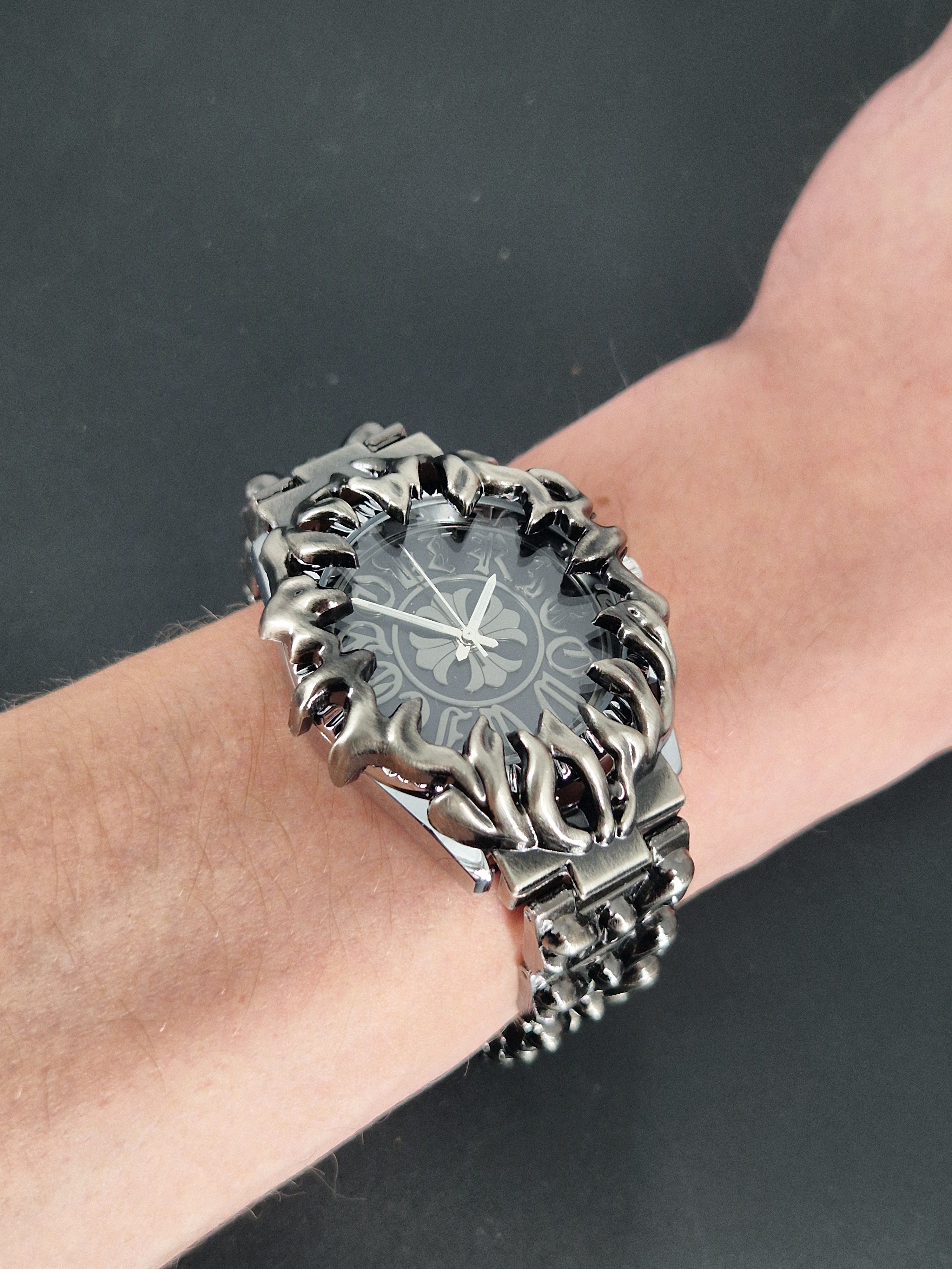 Other Y2K Opium Gothic Metal Chain Watch Flame Bracelet 40mm Size 40 - 12 Thumbnail
