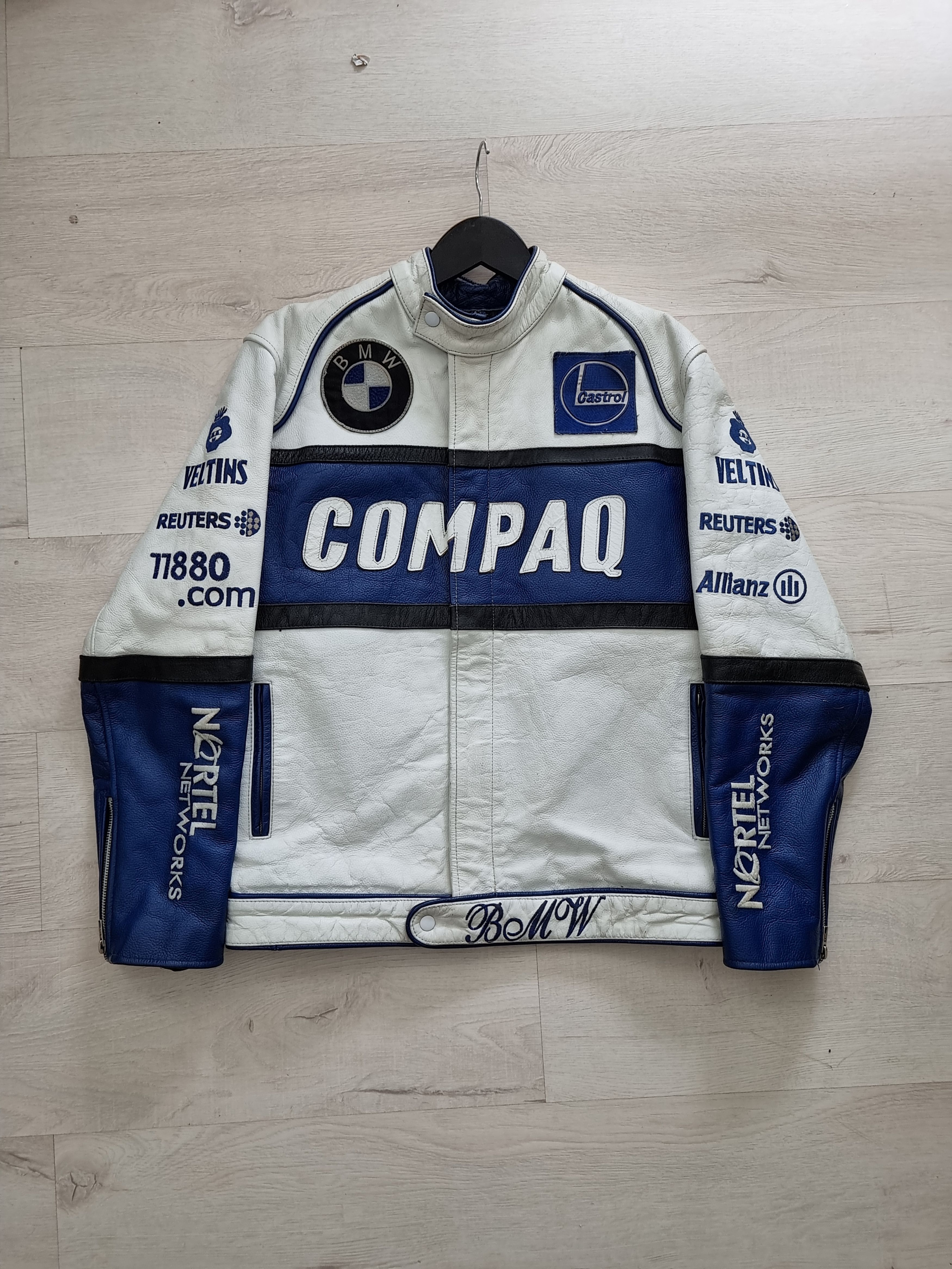 image of Vintage Bmw Compaq Racing Leather Jacket in White, Men's (Size Large)