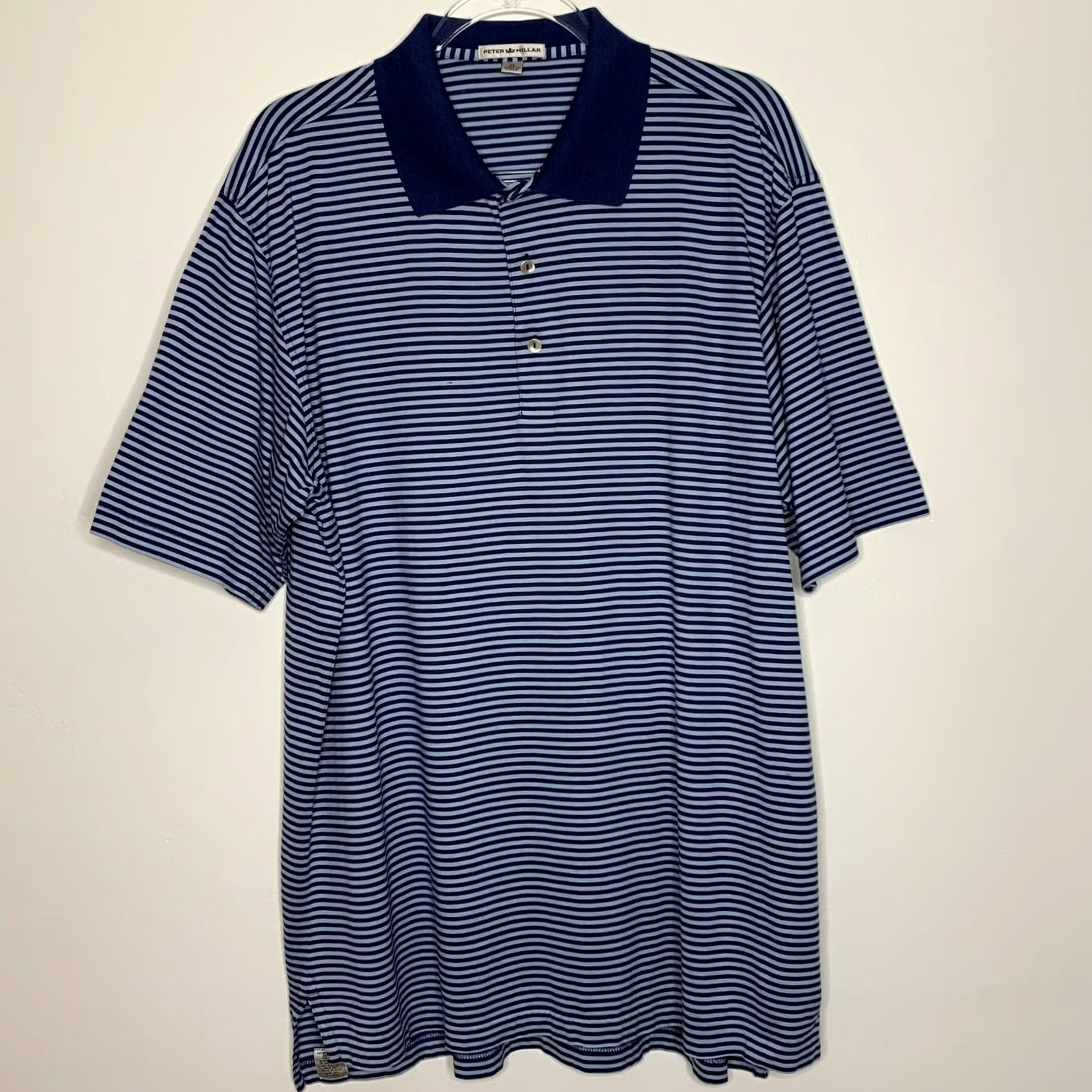 Peter Millar Peter Millar Polo Shirt Golf Mens Size XL Blue Striped Cotton Button Front Size US XL / EU 56 / 4 - 5 Thumbnail