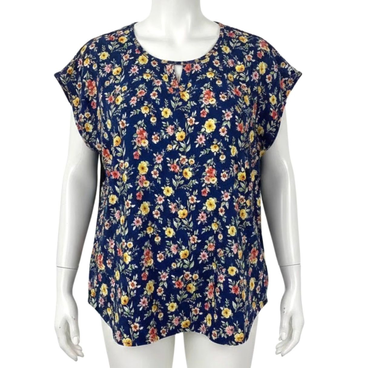 Vintage Star Vixen Top Women Plus 2X Short Sleeve Floral Blue Shirt cadastro? Size XXL / US 16-18 / IT 52-54 - 2 Thumbnail