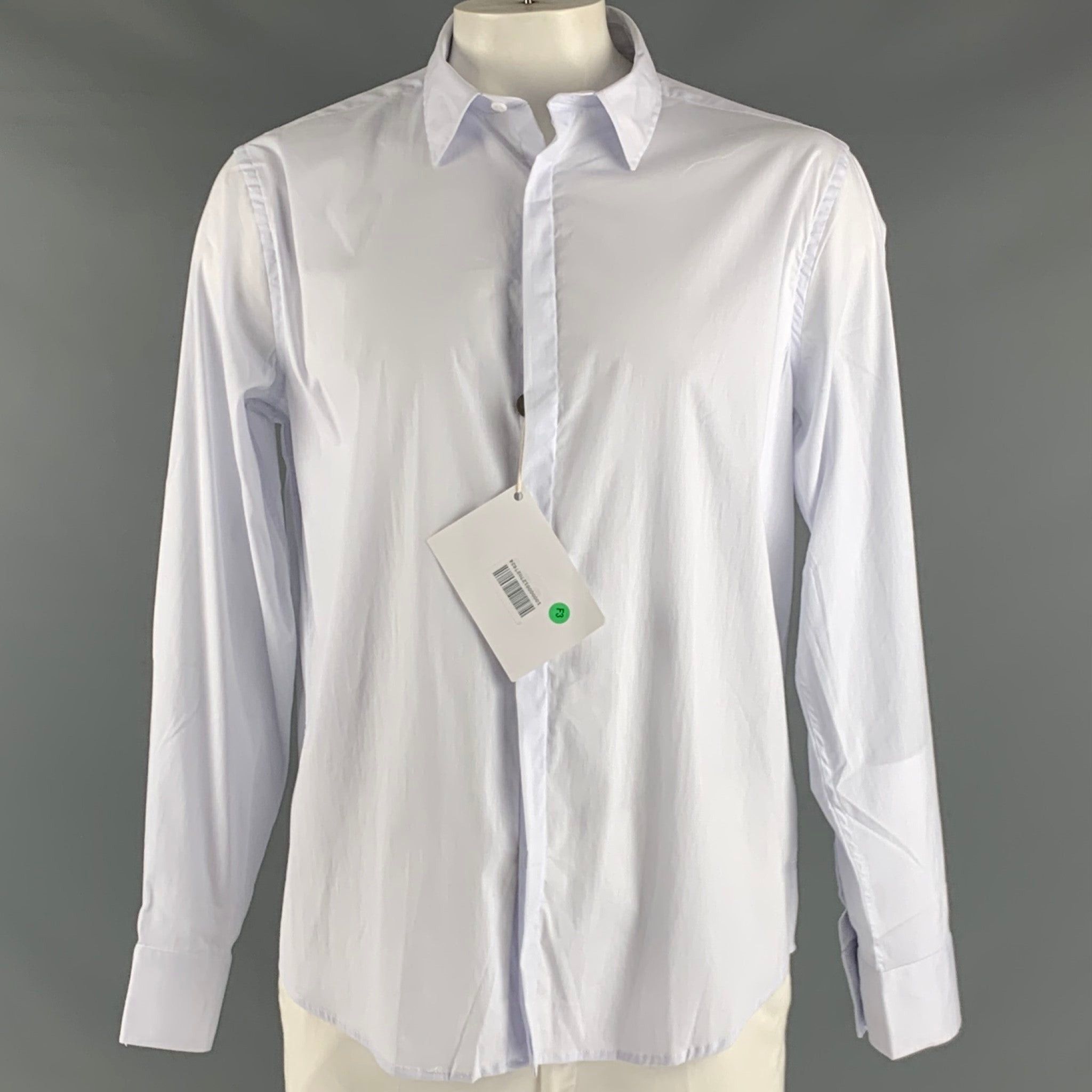 image of John Richmond White Solid Cotton Blend Button Up Long Sleeve Shirt, Men's (Size XL)