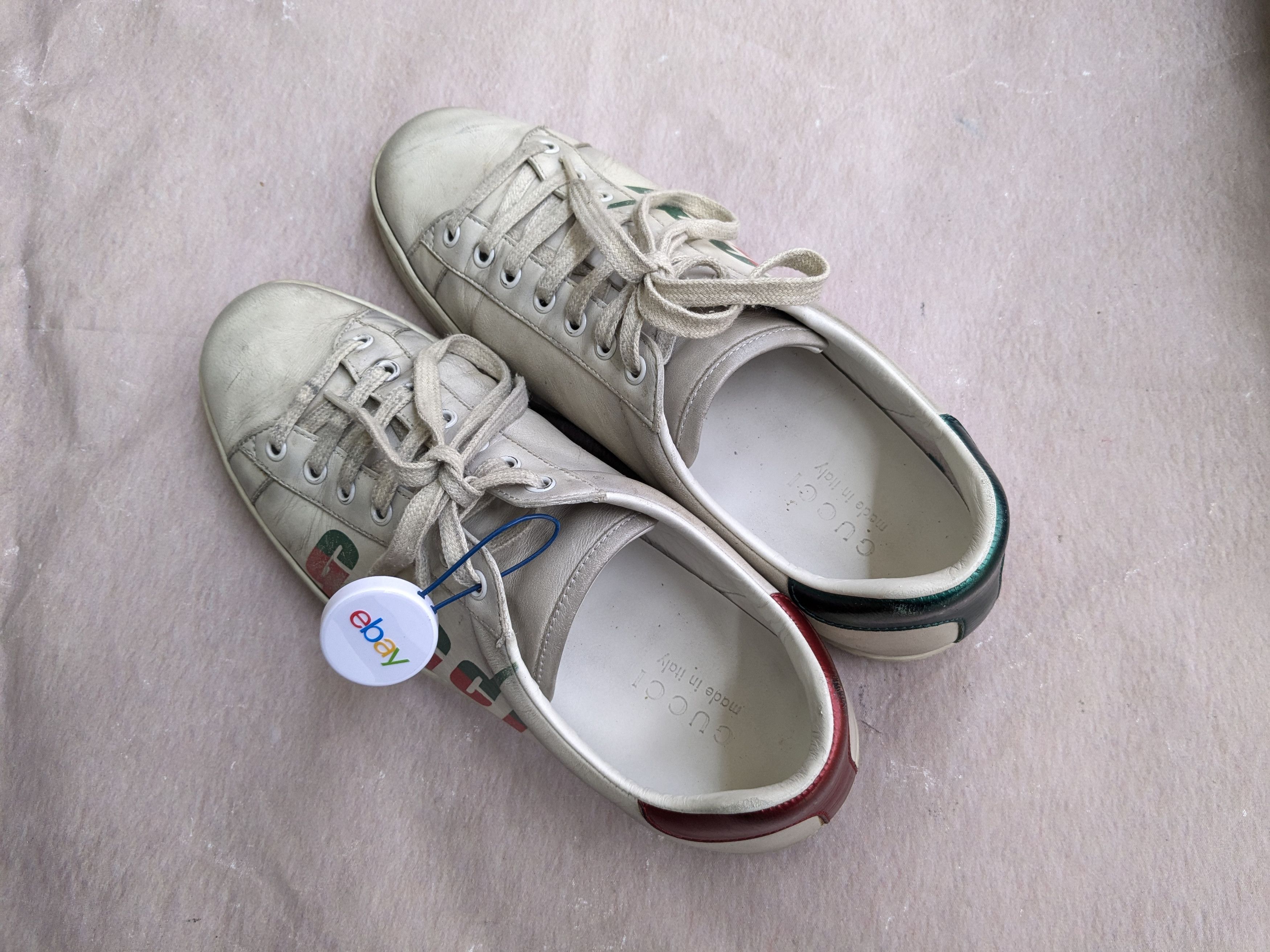 Gucci Gucci Ace Sneakers White 8.5 Distressed Low Tops Leather Size US 8.5 / EU 41-42 - 11 Thumbnail