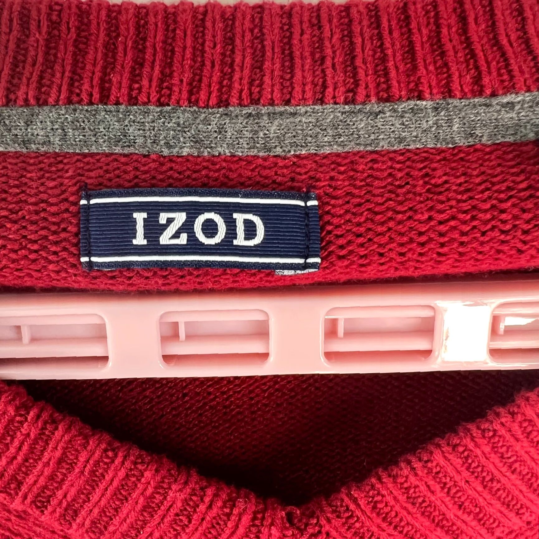 Izod IZOD Mens Sweater Long Sleeve V-Neck Red Pullover Size L Knit Cotton Blend Solid Casual Size US L / EU 52-54 / 3 - 4 Thumbnail