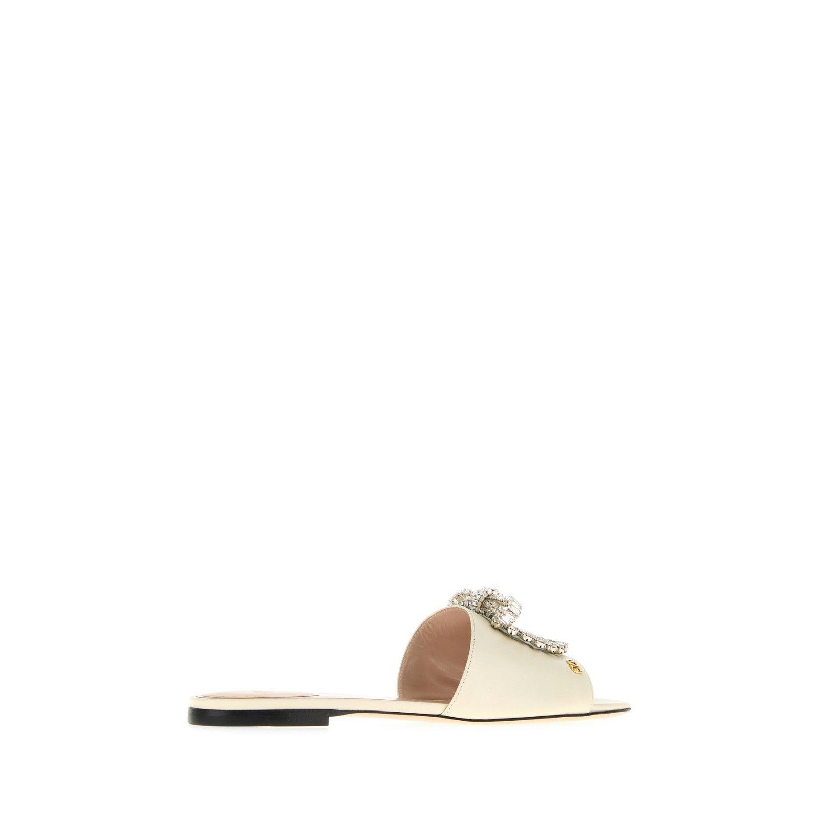 VALENTINO GARAVANI Rhinestone Jewel White Ivory Leather Slip