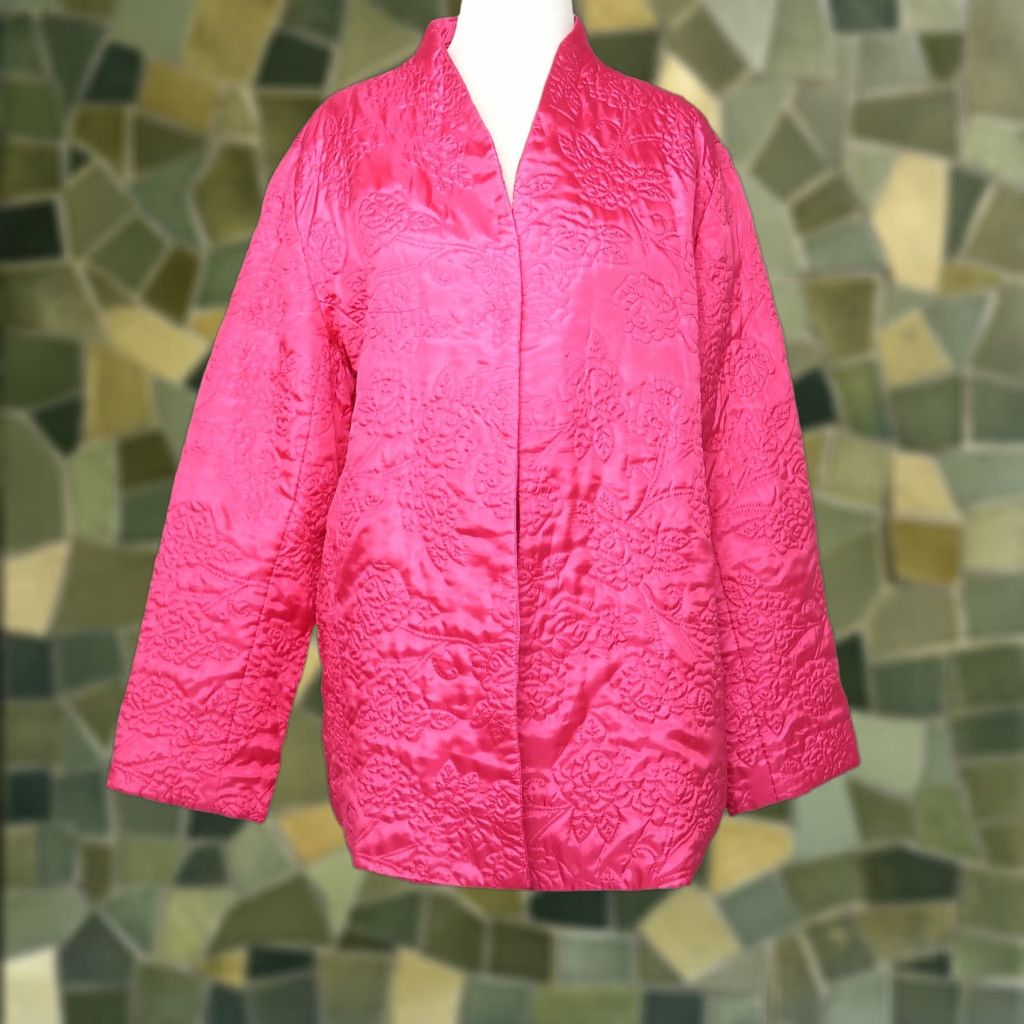 Vintage VINTAGE Liz Baker hot pink satin floral quilt embroidered jacket L Women's Size L / US 10 / IT 46 - 1 Thumbnail