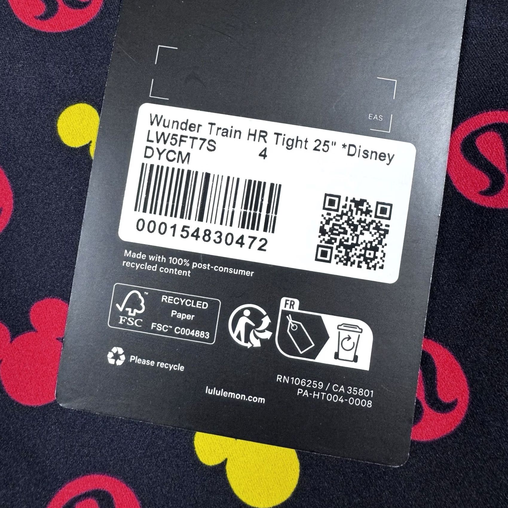 Lululemon Lululemon x Disney Mickey Leggings Size 4 Wunder Under High Rise 25" NWT Black Nylon Cropped Women Size 42" / US 20 - 6 Thumbnail