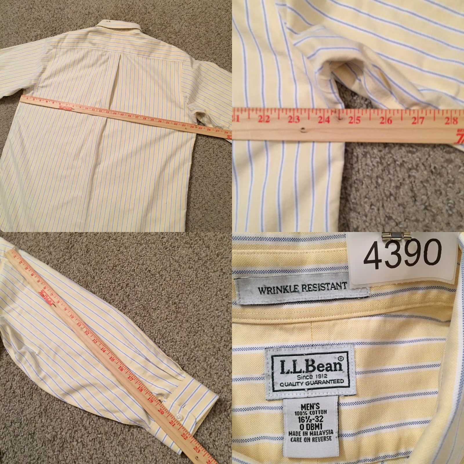 Vintage L.L. Bean Shirt Mens 16.5 Yellow Striped Long Sleeve Button Up Size US XL / EU 56 / 4 - 8 Thumbnail