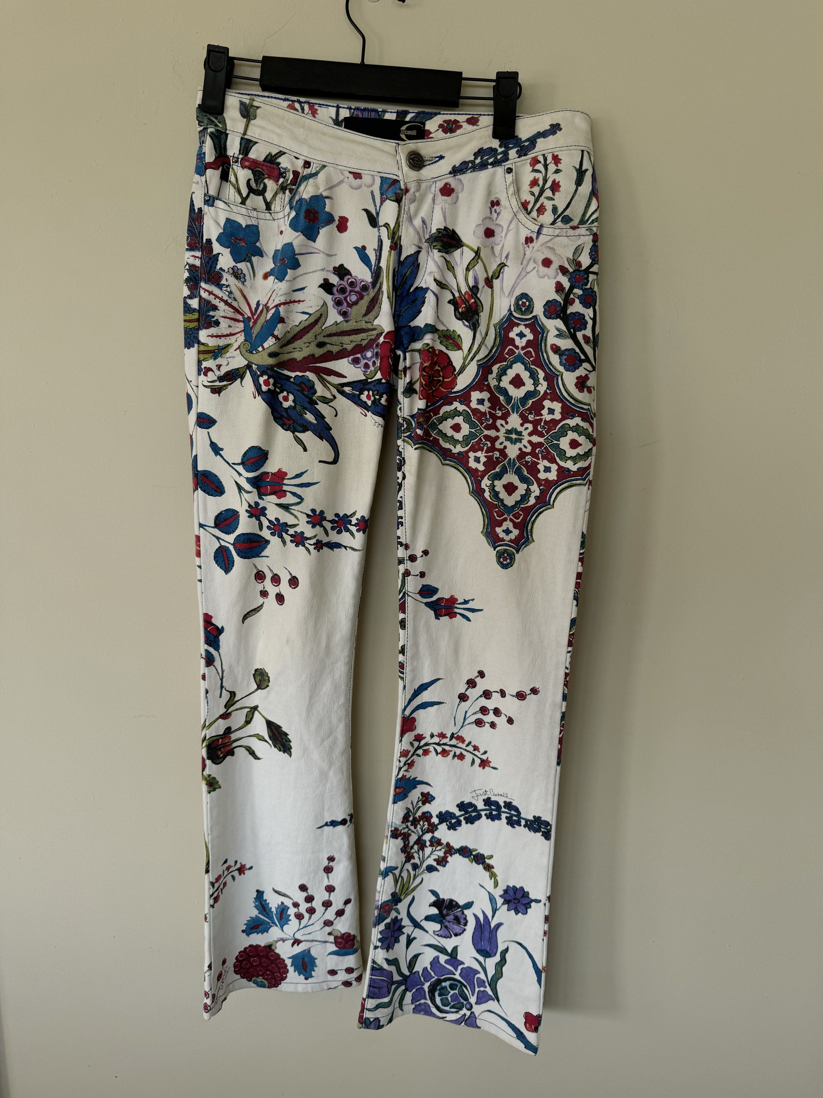 image of Roberto Cavalli Floral Denim in White, Women's (Size 24)