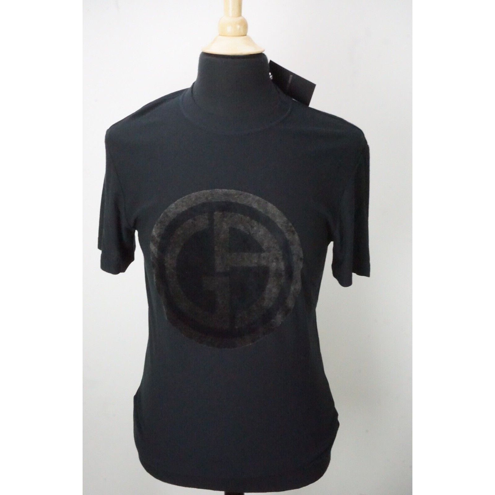 Giorgio Armani Giorgio Armani Black Label Black BIG Logo Silk Blend T Shirt Size US M / EU 48-50 / 2 - 1 Thumbnail