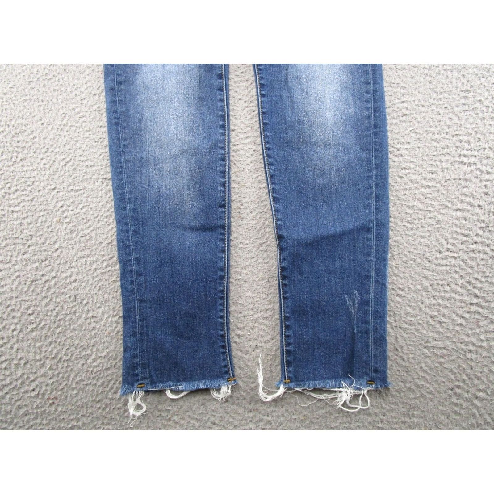 Vintage Kancan Jeans Women's Mid Rise Distressed Denim Raw Hem Stretch Blue Size 13/30 5-Pocket Jeans Womens Size 34" / US 12 / IT 48 - 2 Thumbnail