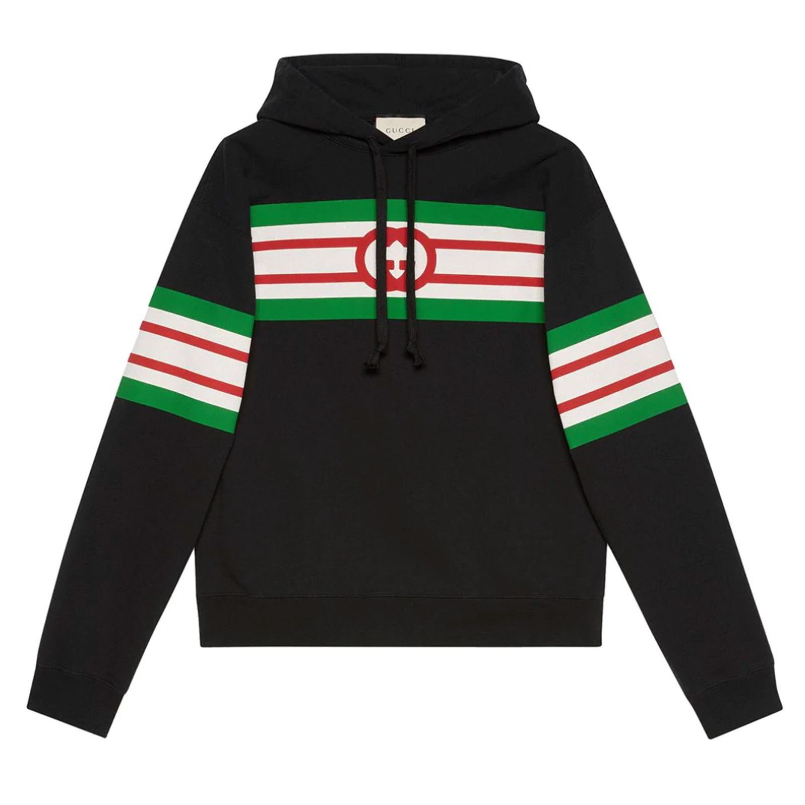 image of Gucci Interlocking G Stripe Logo Hooded Sweatshirt Black, Men's (Size XS)