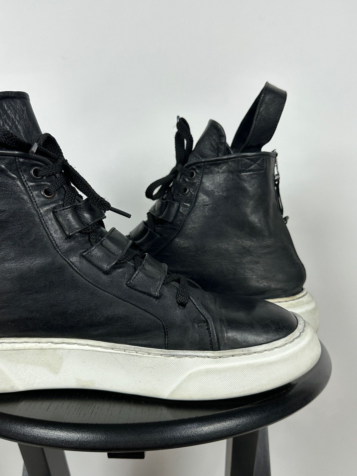 Masnada Masnada Black Leather Hi Top Sneakers Size US 12 / EU 45 - 18 Thumbnail