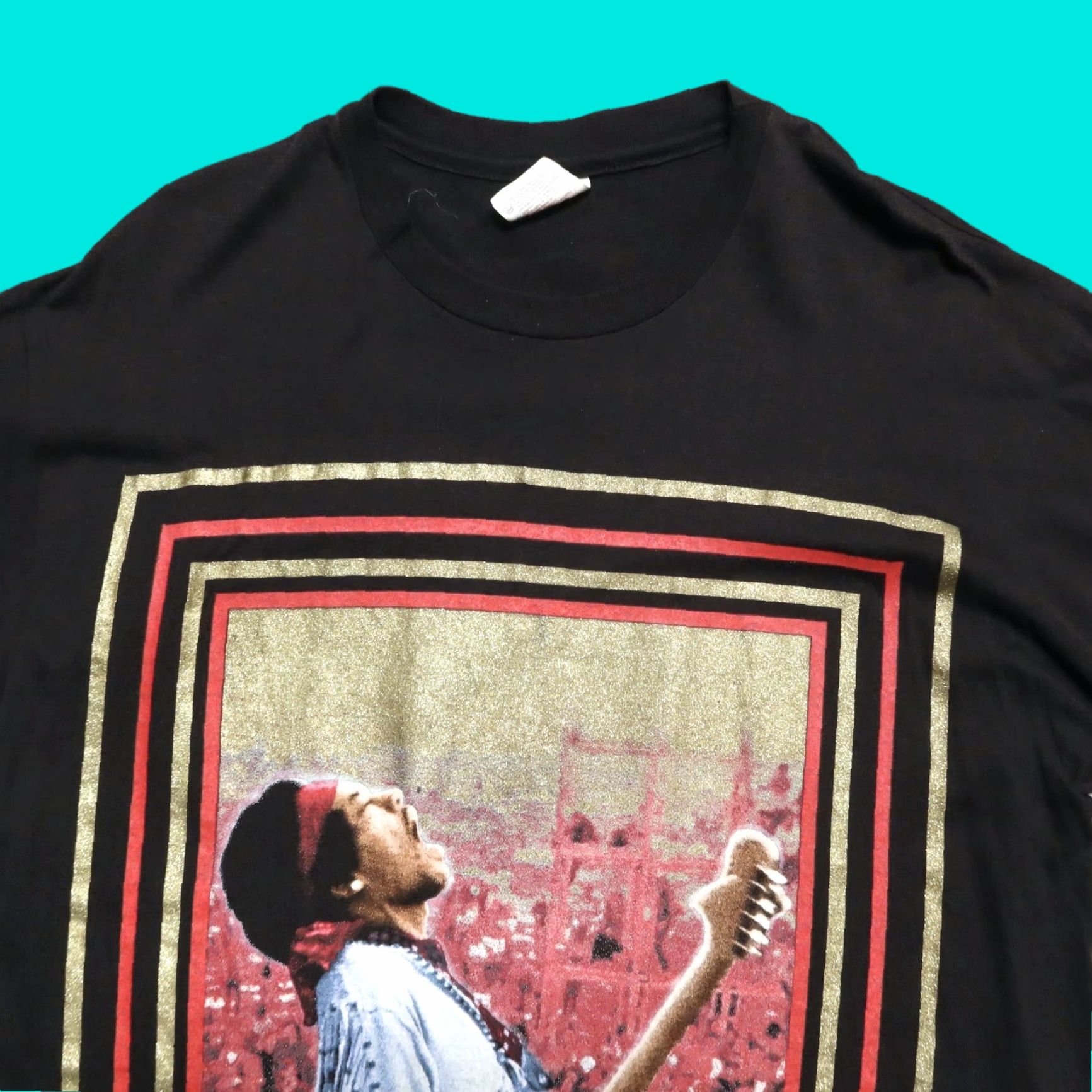 Vintage Jimi Hendrix Woodstock All Over Print Shirt XL Black Mens