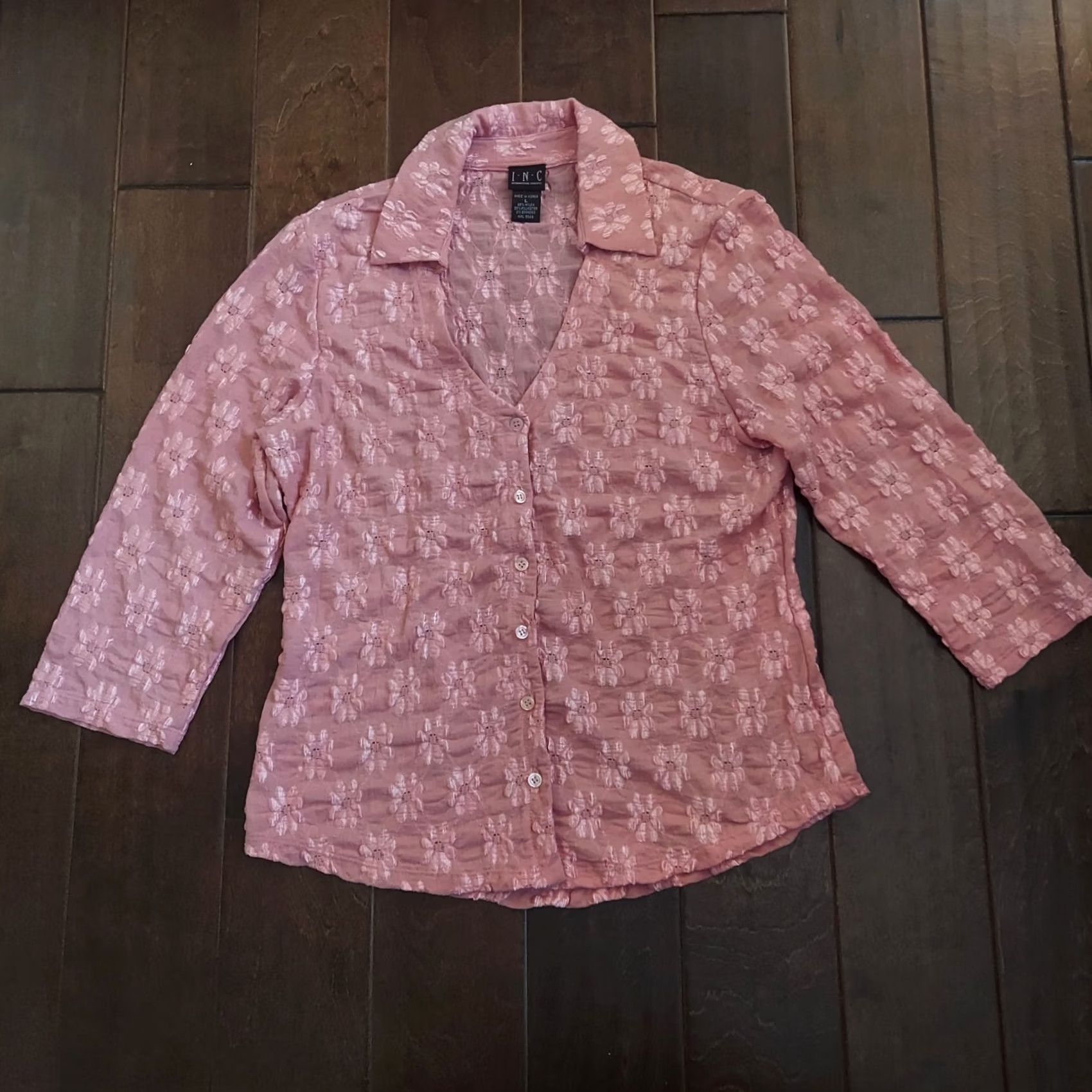 Vintage INC International Concepts Pink Floral Button Up Jacket L Women Size L / US 10 / IT 46 - 2 Thumbnail