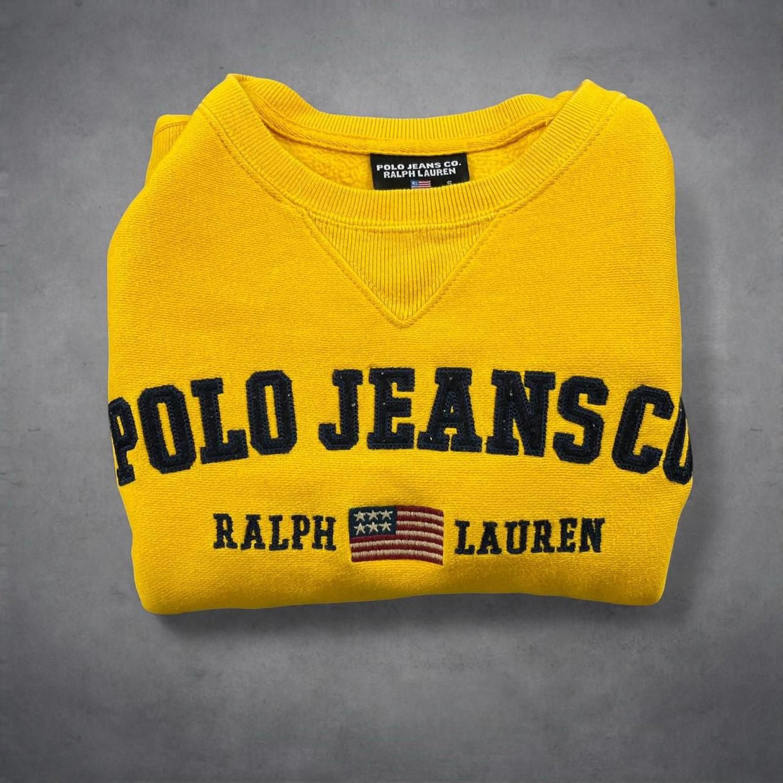 Polo Jeans Co Crewneck Sweatshirt Small Yellow Spellout