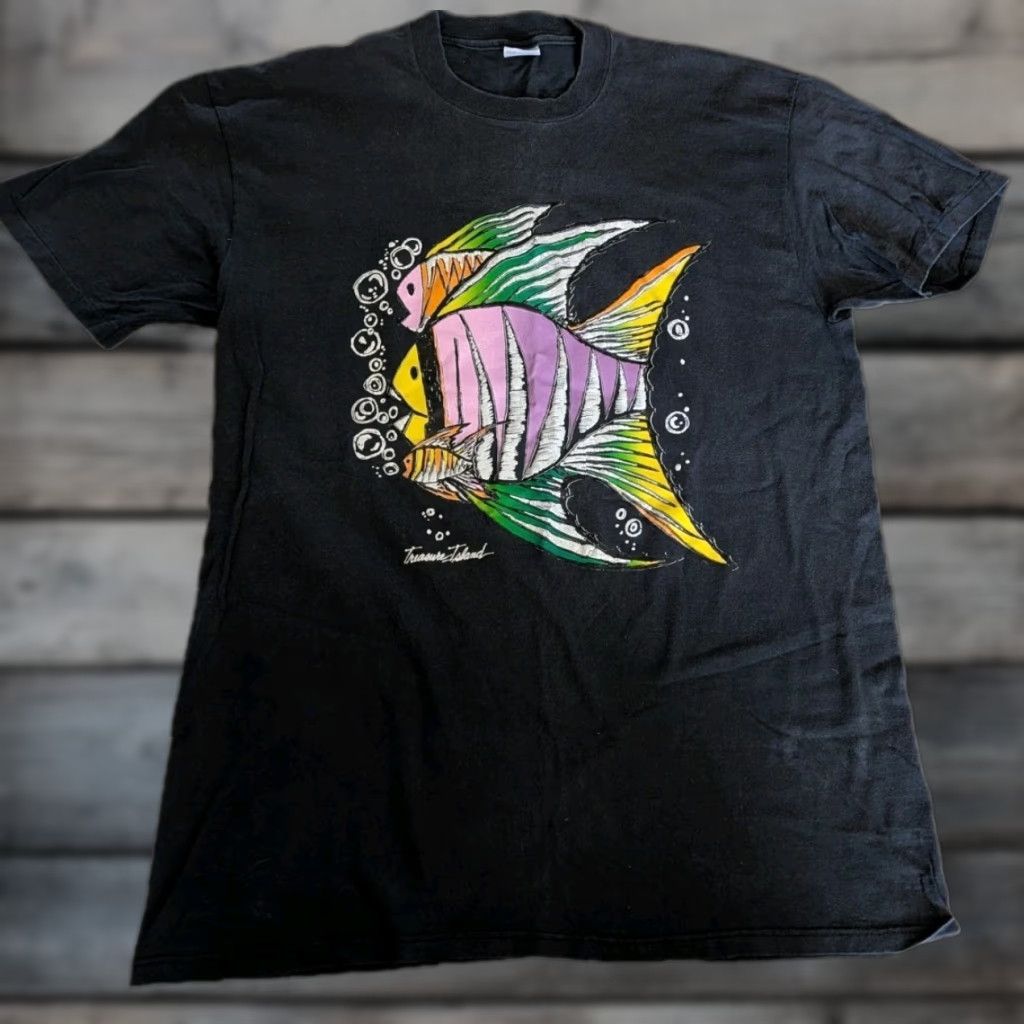 Vintage VINTAGE Stedman Graphic Tee Shirt 90s Fish Ocean XL Black Mens 90s Fish Graphic Tee Size US XL / EU 56 / 4 - 1 Thumbnail