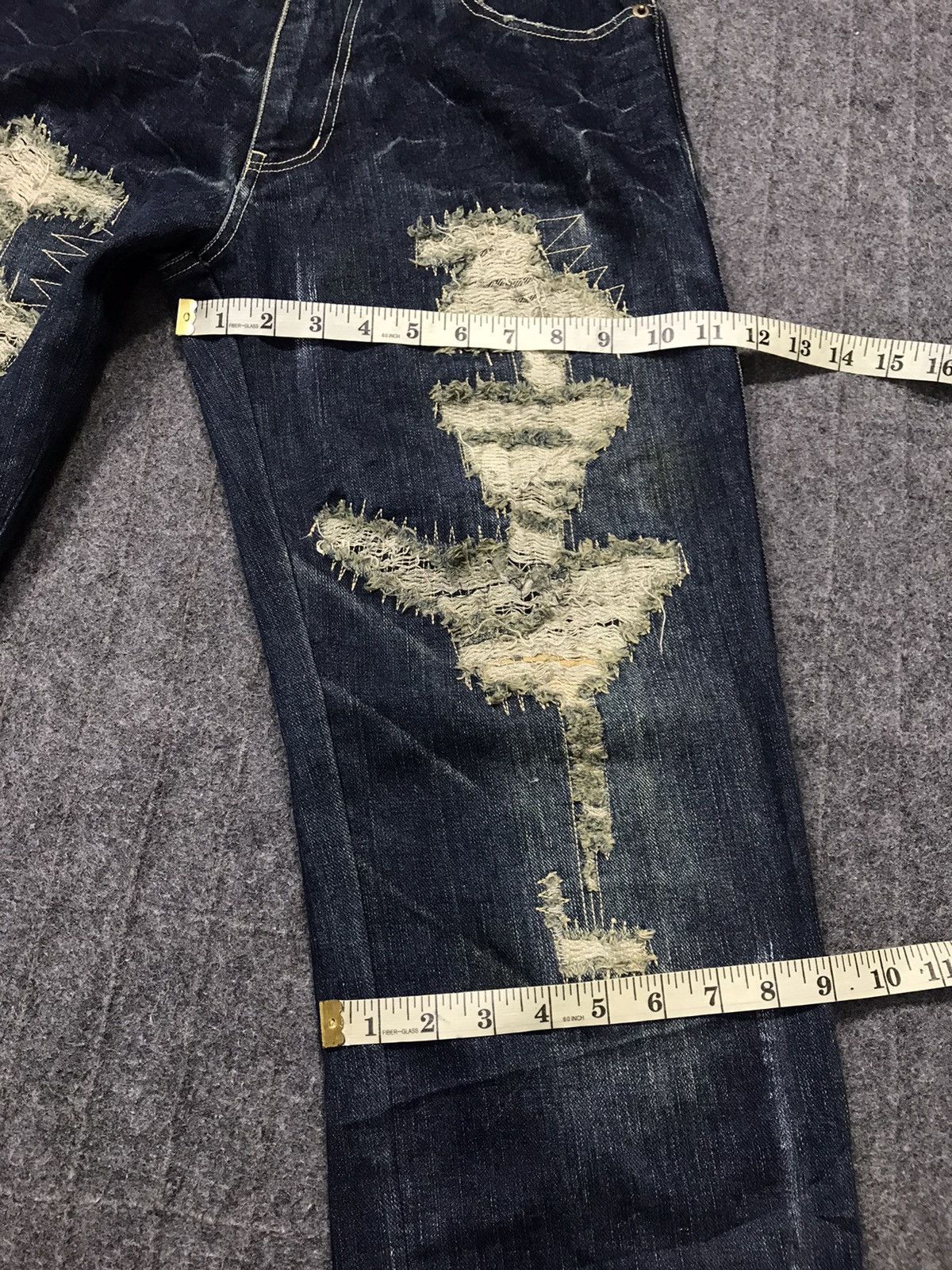 Japanese Brand Distressed Massive Squad Leather Flap Pocket Denim Jeans Size US 30 / EU 46 - 12 Thumbnail
