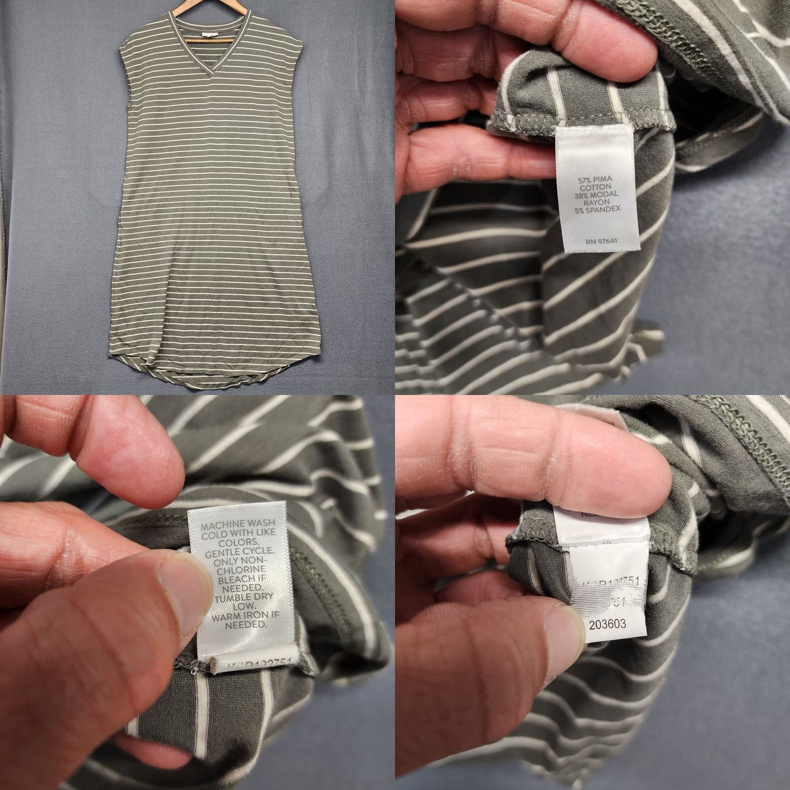 Vintage J Jill Dress Shift Small Green Sleeveless Pockets Pima Cotton Blend Striped Dress Jersey Knit - V-Neck Business Casual Travel Womens Size S / US 4 / IT 40 - 8 Thumbnail