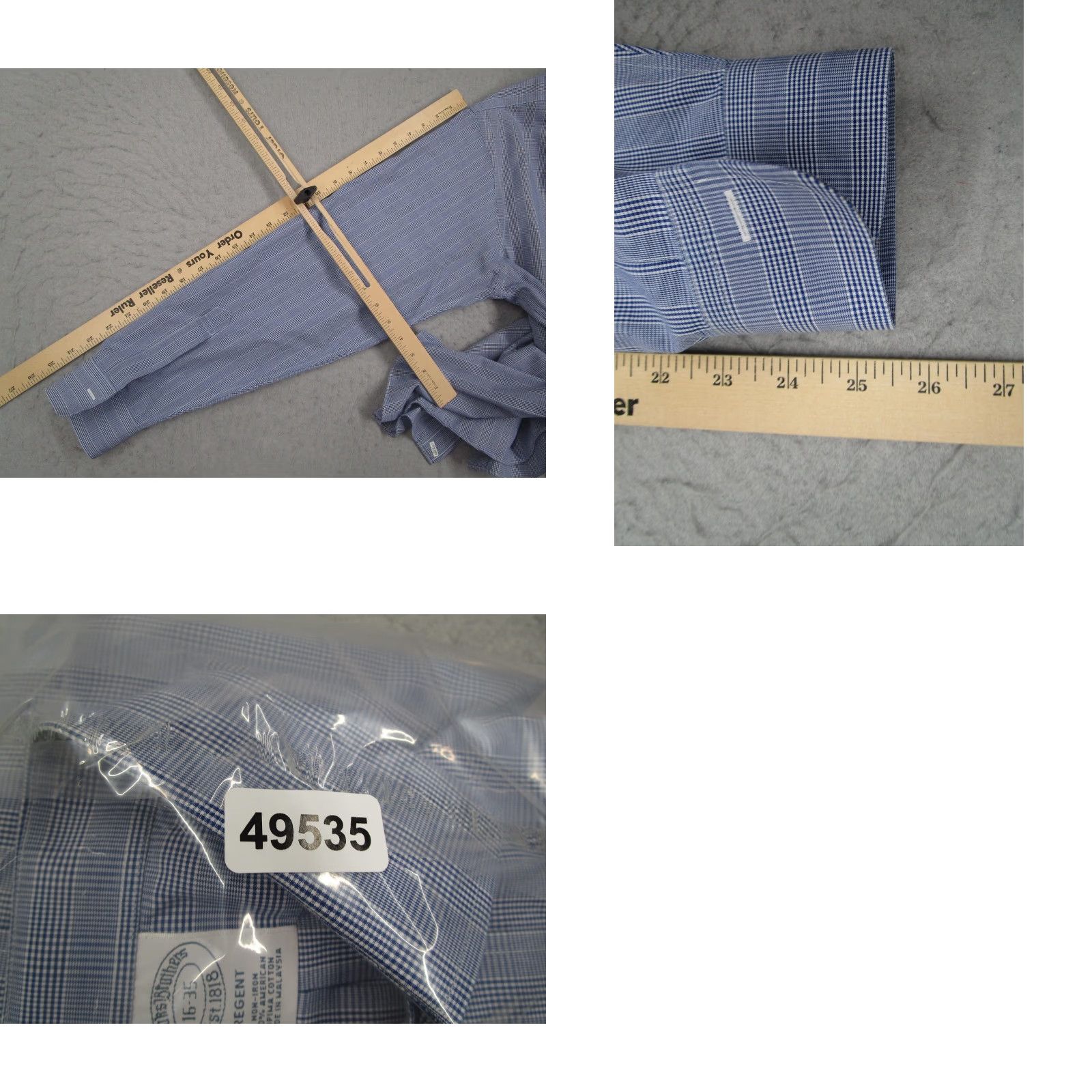 Brooks Brothers Brooks Brothers Dress Shirt Mens 16-35 Blue Non-Iron Regent Supima Cotton Check Shirt Size 34R - 8 Thumbnail