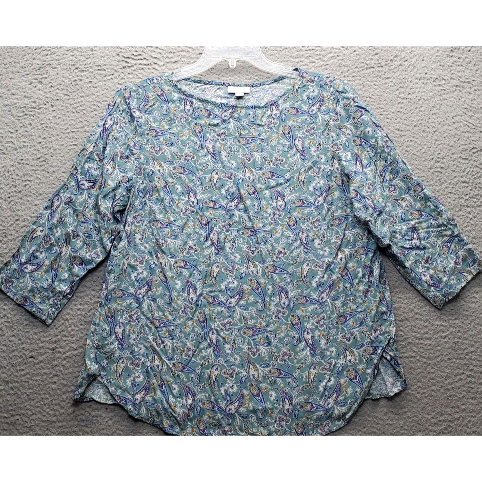 J. Jill J. Jill Blouse Womens Size L Multi Paisley 3/4 Sleeve Round Neck Slit High Low Shirt Size L / US 10 / IT 46 - 2 Thumbnail