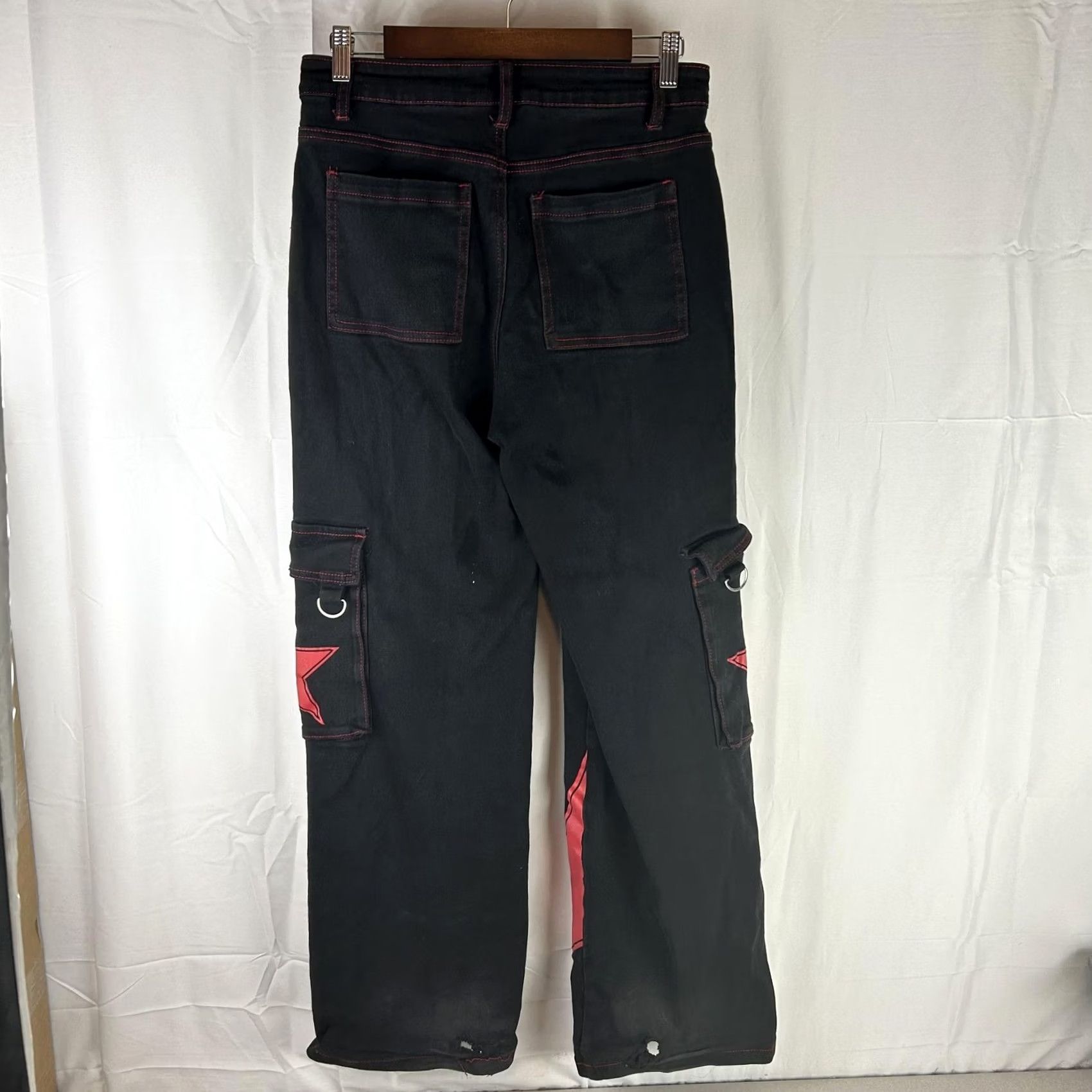 Hot Topic Hot Topic Jeans Womens Med 29x31 Black High Rise Wide Leg Cargo Star Punk Denim Size 32" / US 10 / IT 46 - 6 Thumbnail