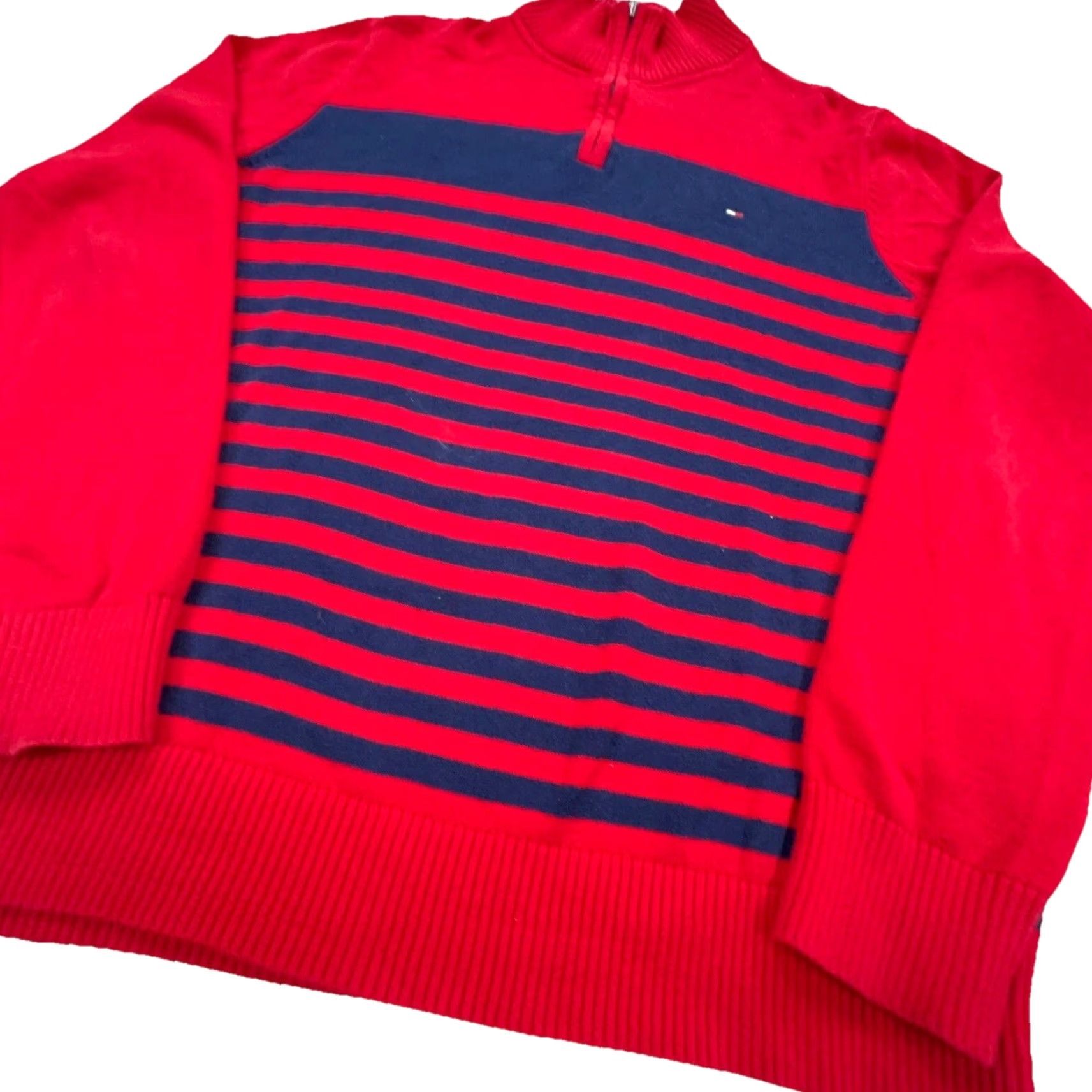 Tommy Hilfiger Tommy Hilfiger Sweater Men L Red Striped Knit 1/4 Zip Pullover Front Logo Embroidered Classic Preppy Modern Mens Knit Size US L / EU 52-54 / 3 - 4 Thumbnail