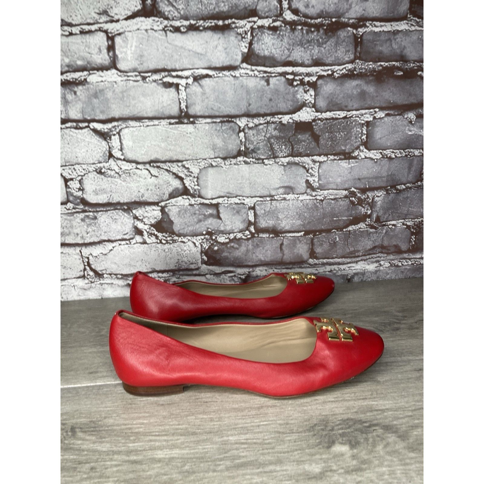 Tory Burch Tory Burch Red Leather Gold Badge Logo Ballet Flats Shoes Wo Size US 8.5 / IT 38.5 - 19 Thumbnail