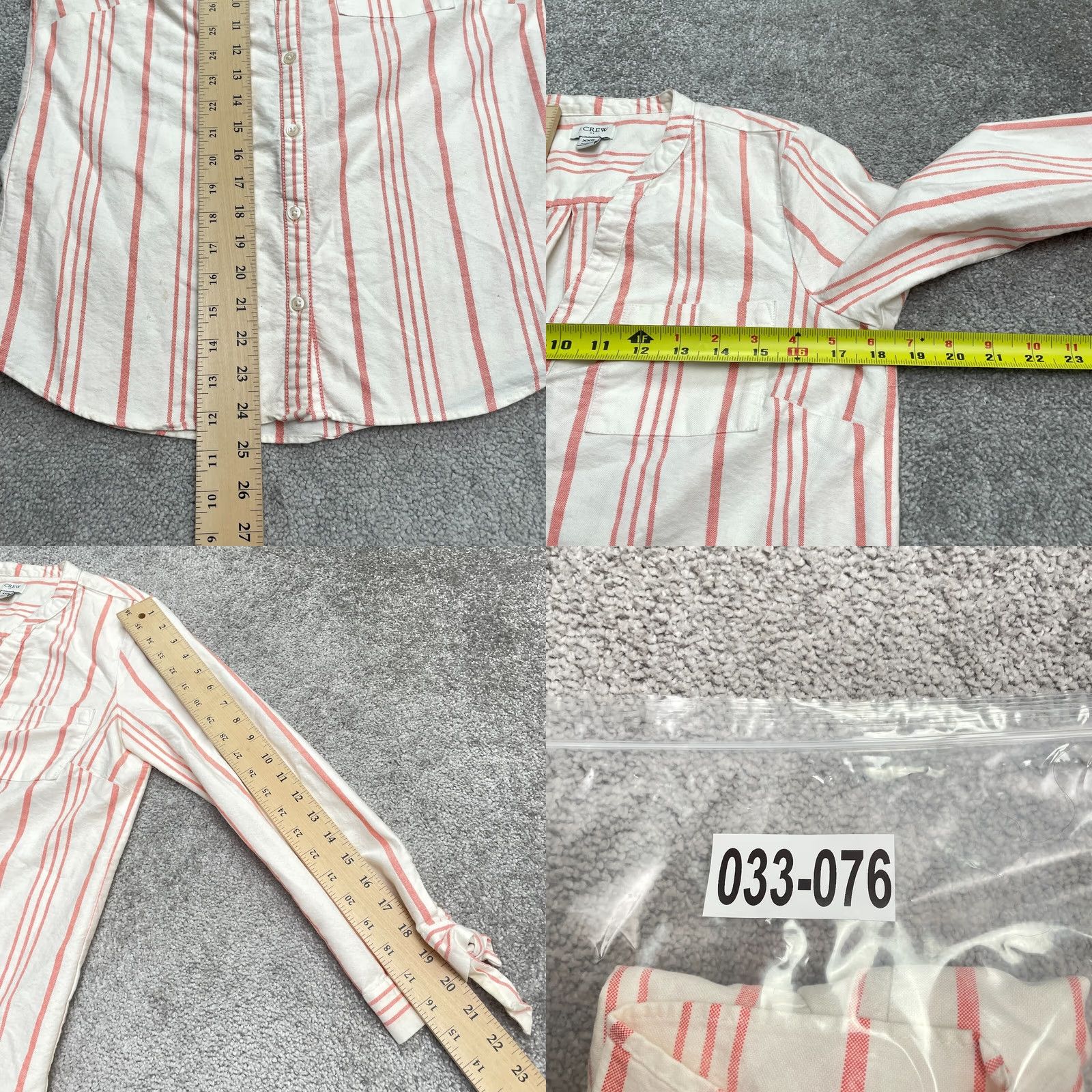 J.Crew J.Crew Shirt Womens XXS White Peach Striped Collarless Long Sleeve Button-Up Casual Size XXS / US 00 / IT 34 - 9 Thumbnail