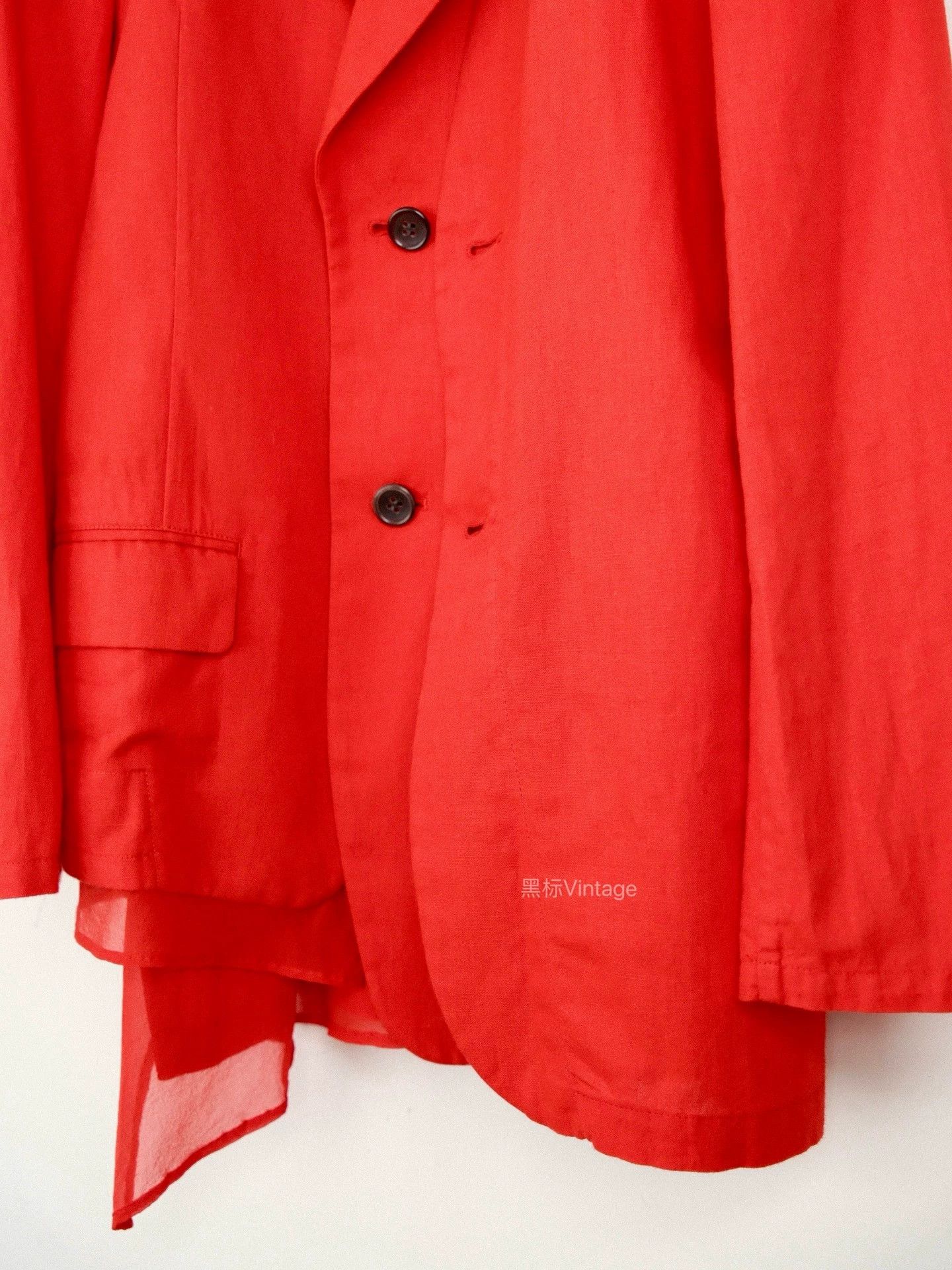 Yohji Yamamoto Yohji Yamamoto 08SS Vintage Silk-Panel Red DB Jacket Women's Size S / US 4 / IT 40 - 5 Thumbnail