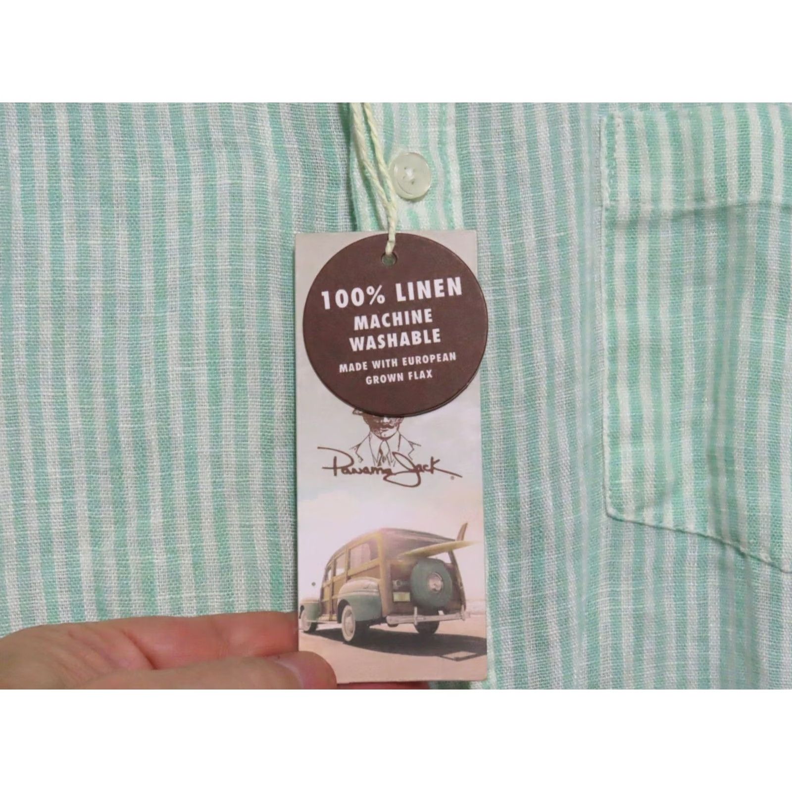 Panama Jack Panama Jack Shirt Men 2XL Green Striped Linen Button-Up Short Sleeve Casual Hawaiian Camp Shirt Size US XXL / EU 58 / 5 - 4 Thumbnail