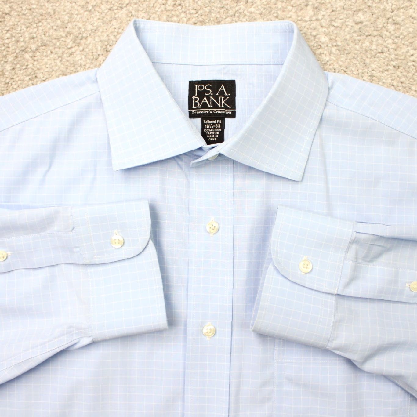 Jos. A. Bank Jos A Bank Shirt Mens 16 1/2, 33 Blue Traveler's Tailored Fit Cotton Long Sleeve Dress Shirt Regular Blue Mens Size US XL / EU 56 / 4 - 2 Thumbnail