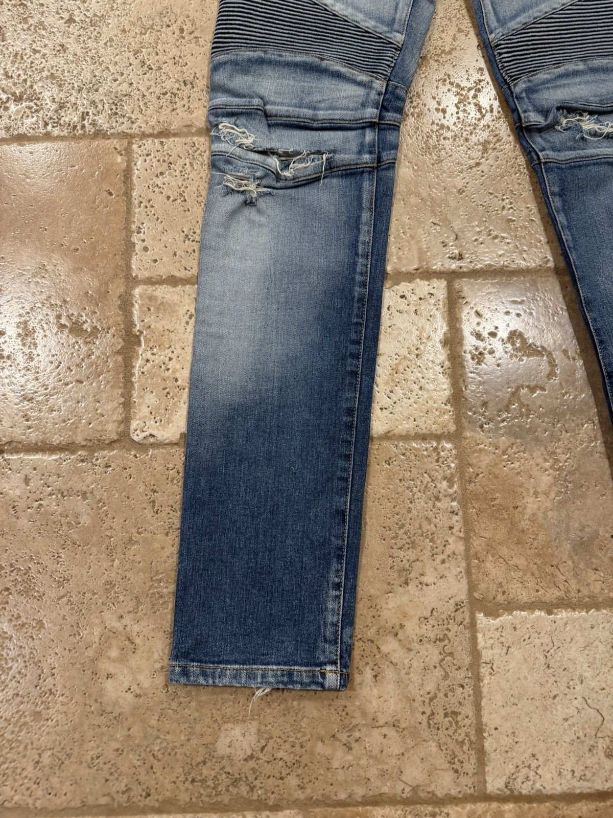 Balmain Balmain OG Biker Distressed Stone Wash Blue Denim Jeans Size US 31 - 4 Thumbnail