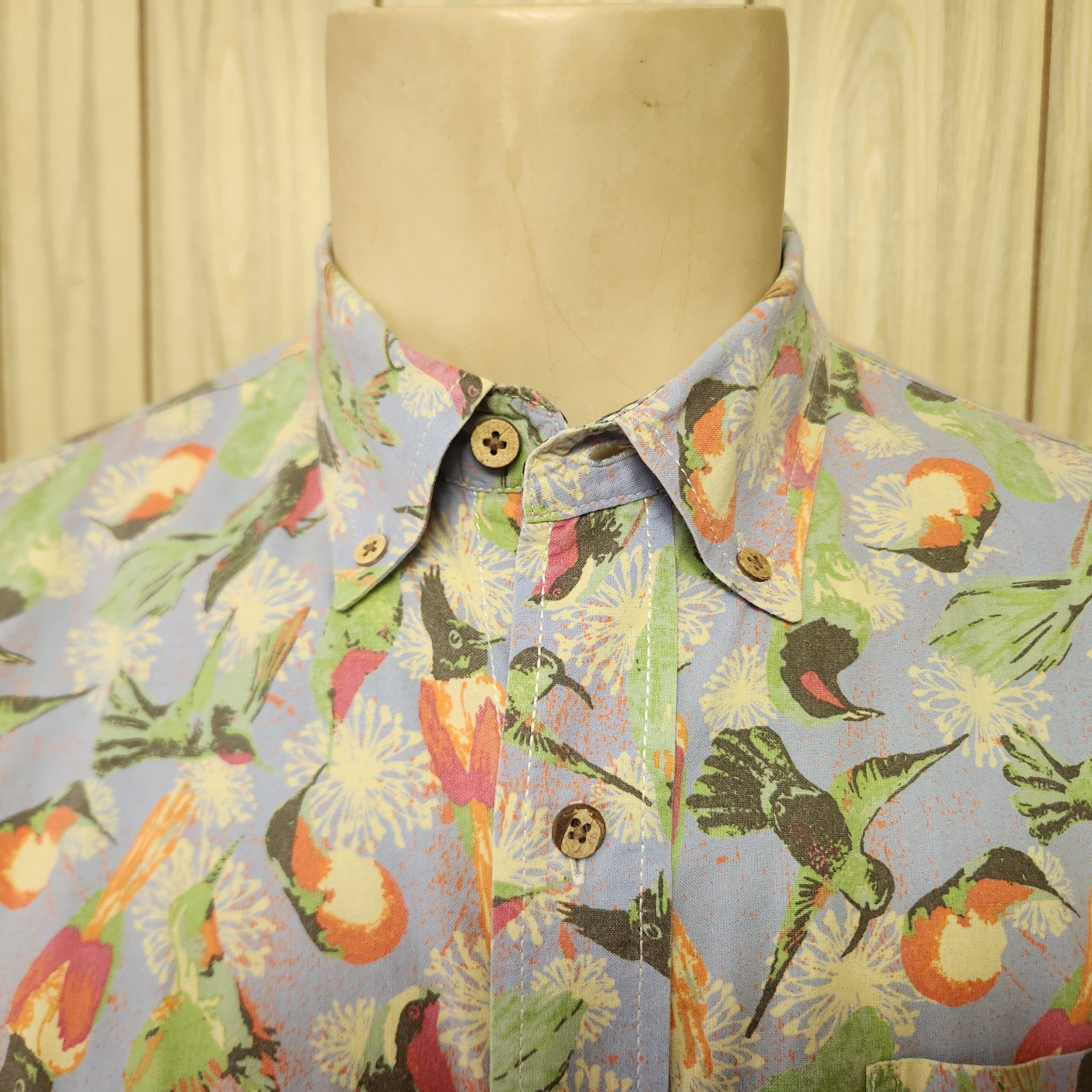 Alan Flusser men's Flusser shirt L blue cotton birds flowers button-down Size US L / EU 52-54 / 3 - 4 Thumbnail