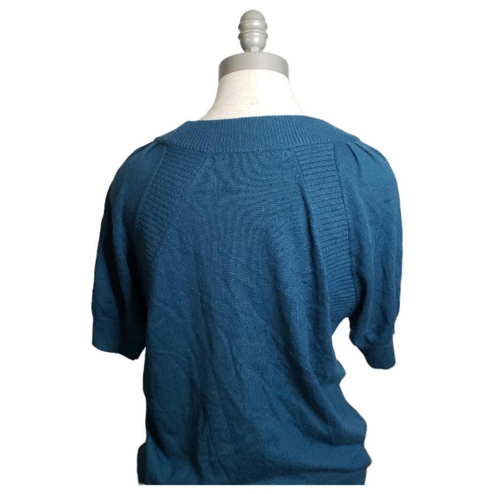 Designer CT871 Rachael Roy Teal Short Sleeve Sweater Size M / US 6-8 / IT 42-44 - 3 Thumbnail