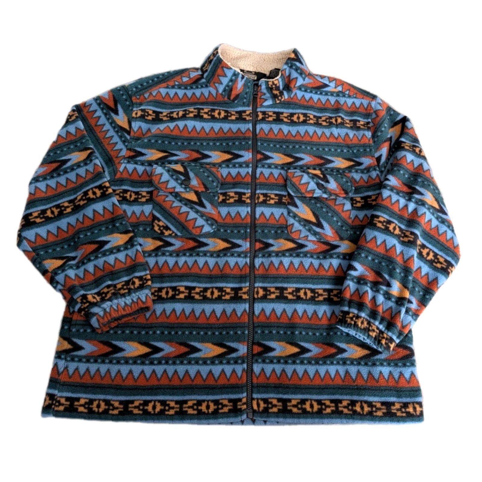 Vintage VINTAGE Guide Gear Mens Full Zip Aztec Southwest Print Sherpa Lined Collar Fleece Jacket XL Blue Mens 90s Southwestern Outdoor Hiking Walking Size US XL / EU 56 / 4 - 2 Thumbnail