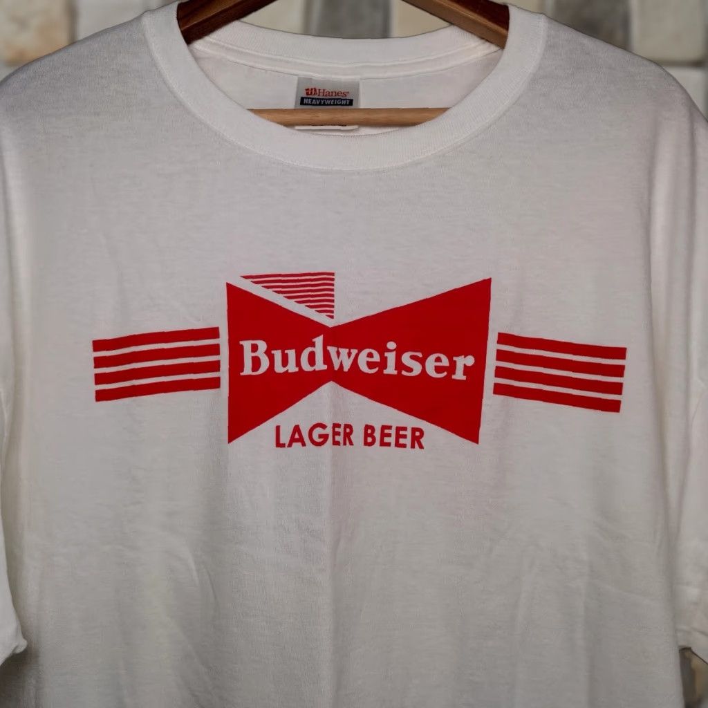 Hanes VINTAGE Budweiser Lager Beer Shirt Men XL White Red Graphic Promo READ Size US XL / EU 56 / 4 - 1 Thumbnail