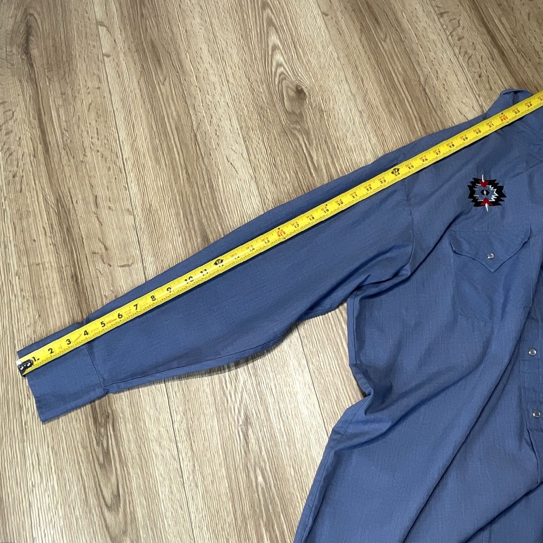 Vintage VINTAGE Plains Western Wear Pearl Snap Button-Up Shirt XL Long Sleeve Embroidered Blue Mens Size US XL / EU 56 / 4 - 7 Thumbnail
