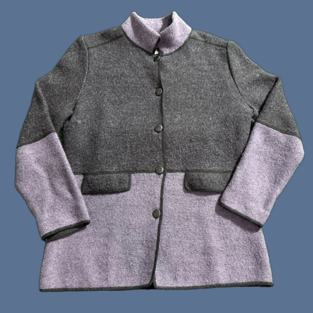 Vintage South Wool Cardigan Sweater Button Front Medium Purple Gray Wool Knit Solid Long Sleeve Womens Size M / US 6-8 / IT 42-44 - 1 Thumbnail