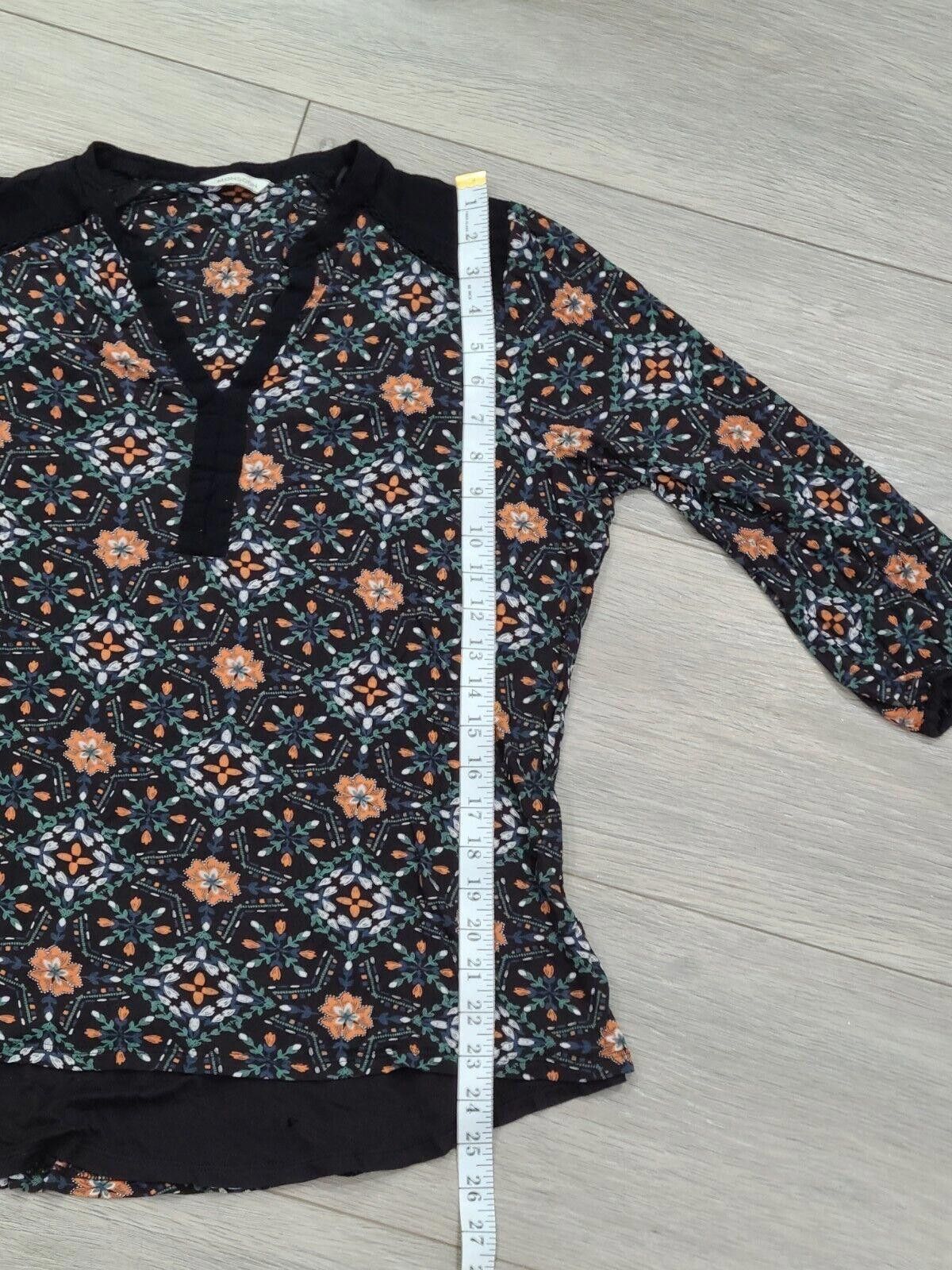 Designer Womens Monsoon Shirt Medium Blsck Floral 1/4 Button V Neck Size M / US 6-8 / IT 42-44 - 6 Thumbnail