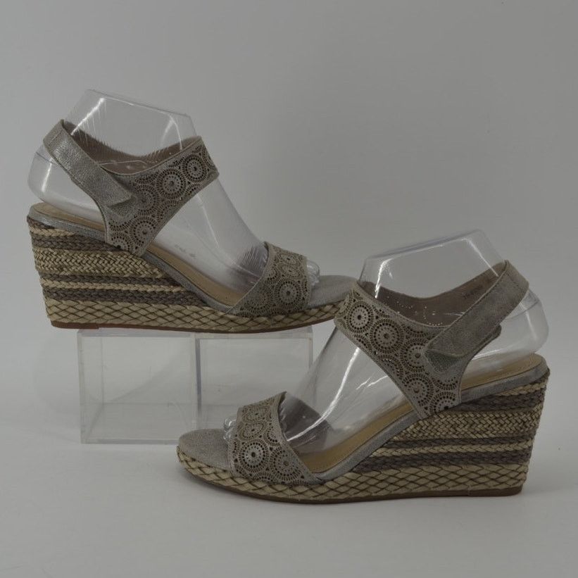 Johnston & Murphy Johnston & Murphy Wedge Sandals Gray Cutout Espadrille 7.5 Size US 7.5 / IT 37.5 - 6 Thumbnail