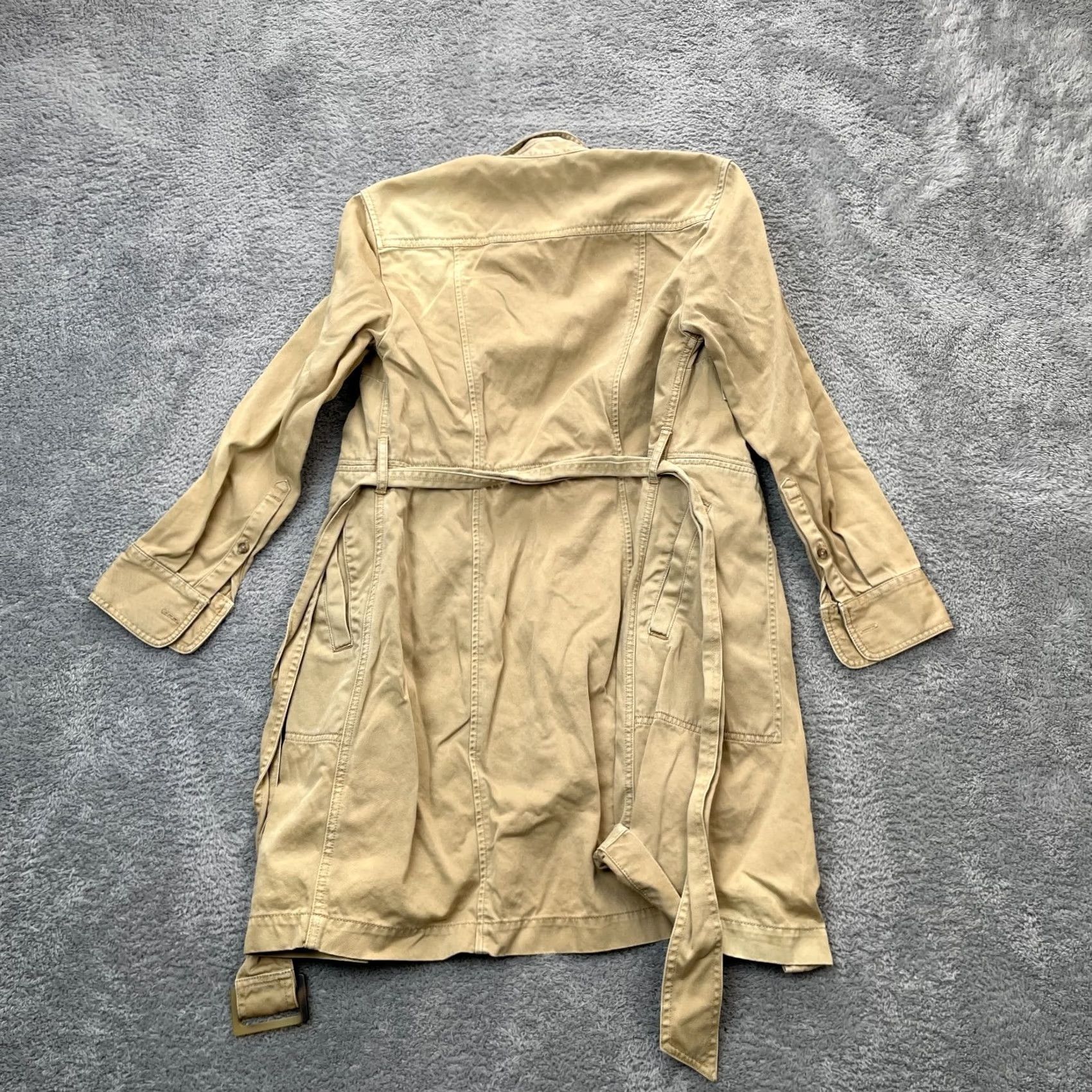 J.Crew J.CREW Jacket Womens 0 Petite Beige Overcoat Cotton Belted Waist Button Front Size XS / US 0-2 / IT 36-38 - 2 Thumbnail