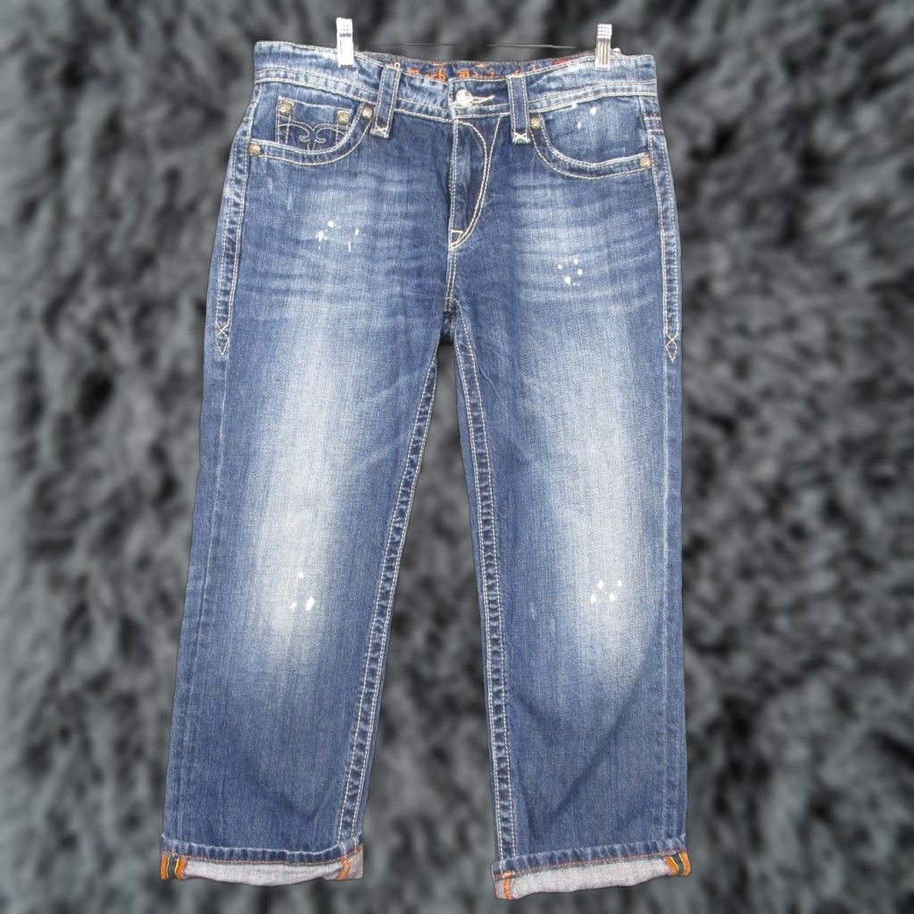 Vintage Rock Revival Jeans Womens 29 Blue Emilie Boyfriend Distressed Selvedge Size 29" - 1 Thumbnail