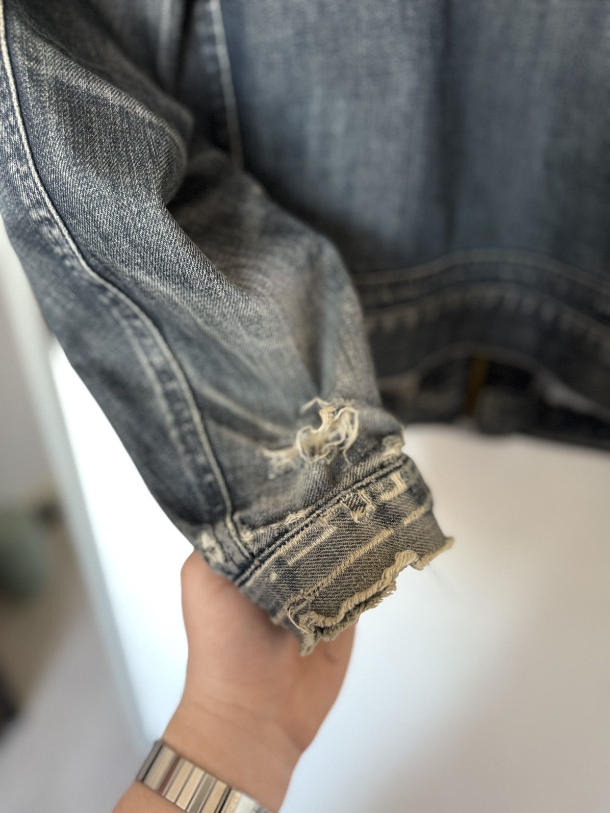 Levi's Levi’s Navy Washed Distressed Double Zip Biker Denim Jacket Size US XL / EU 56 / 4 - 18 Thumbnail