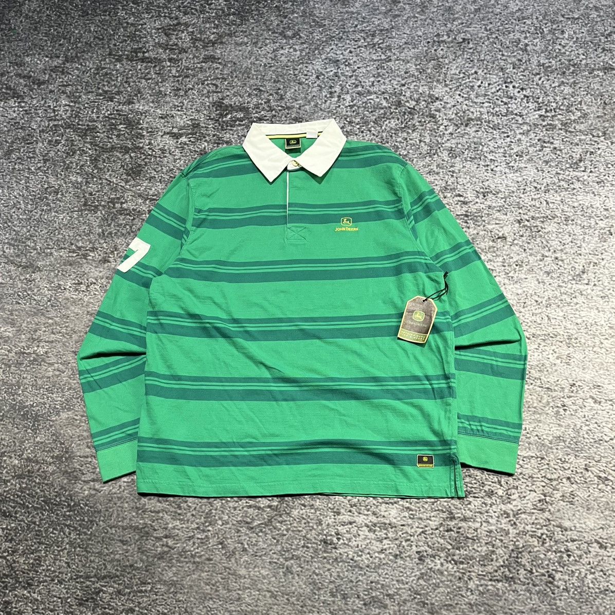 John Deere Vintage John Deere Green Striped Longsleeve Rugby Polo NEW Size US XL / EU 56 / 4 - 1 Thumbnail