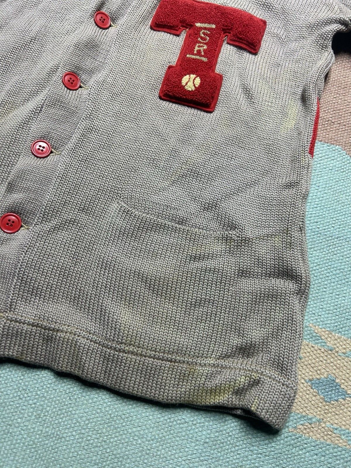 Vintage Vtg 40s wool cardigan sweater Texas 2 tone striped letter L Size US L / EU 52-54 / 3 - 4 Thumbnail