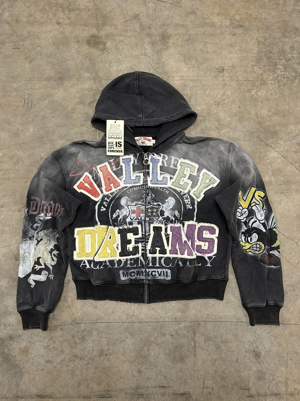 Pre-owned Vale Forever Valley Dreams Blasted Zip Up Hoodie Black New