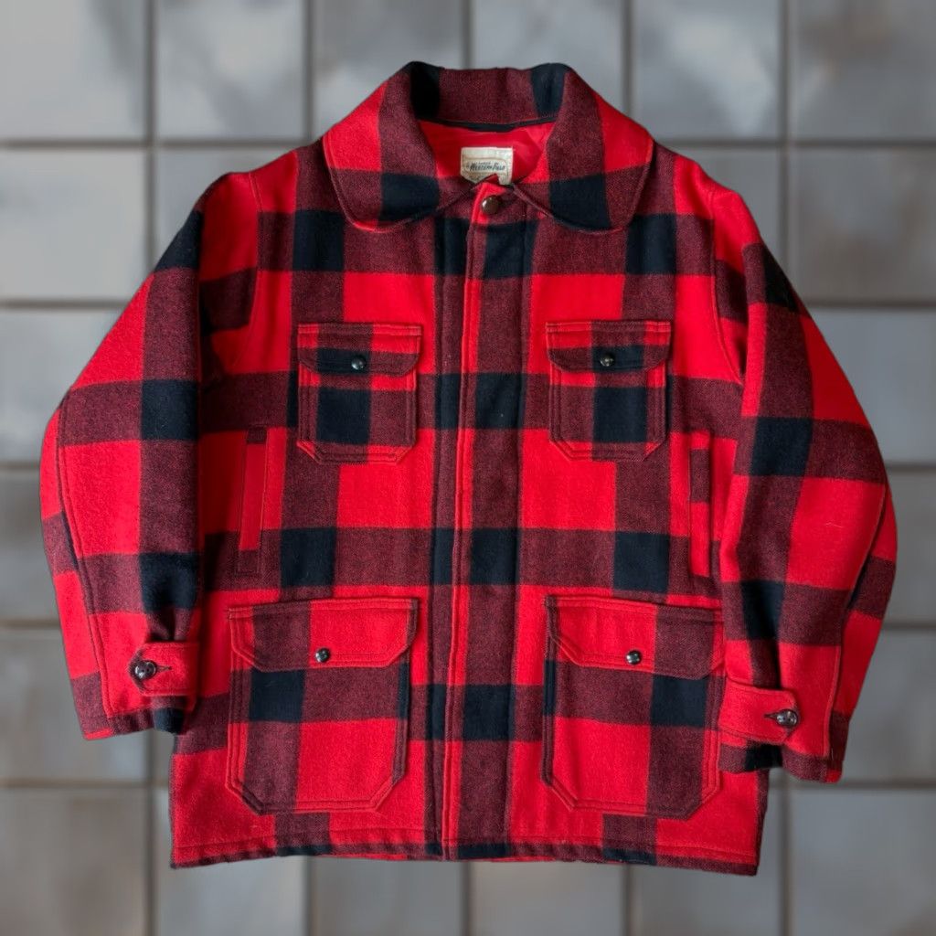 Vintage VINTAGE Montgomery Ward Wool Coat Buffalo Plaid Wool 44 Red Black USA Western Overcoat Men Size US S / EU 44-46 / 1 - 1 Thumbnail