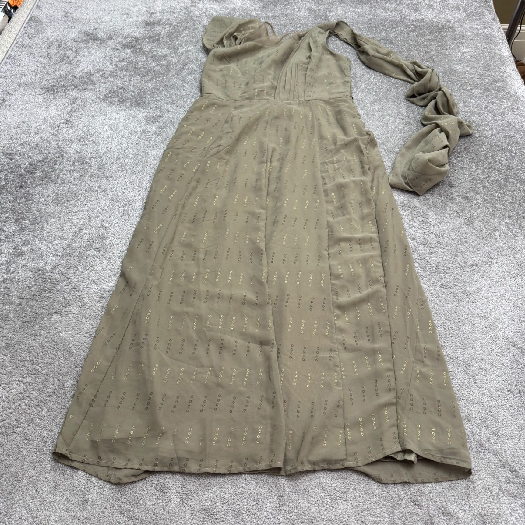 Vintage Indya Gold One Shoulder Maxi Dress Womens L Polka Dot Pleated Lined Formal Dress Modern Classic Size L / US 10 / IT 46 - 2 Thumbnail