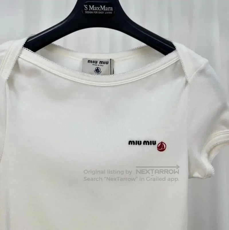 Miu Miu Miu Miu White Cotton Embroidered Logo T-shirt . Size S / US 4 / IT 40 - 3 Thumbnail